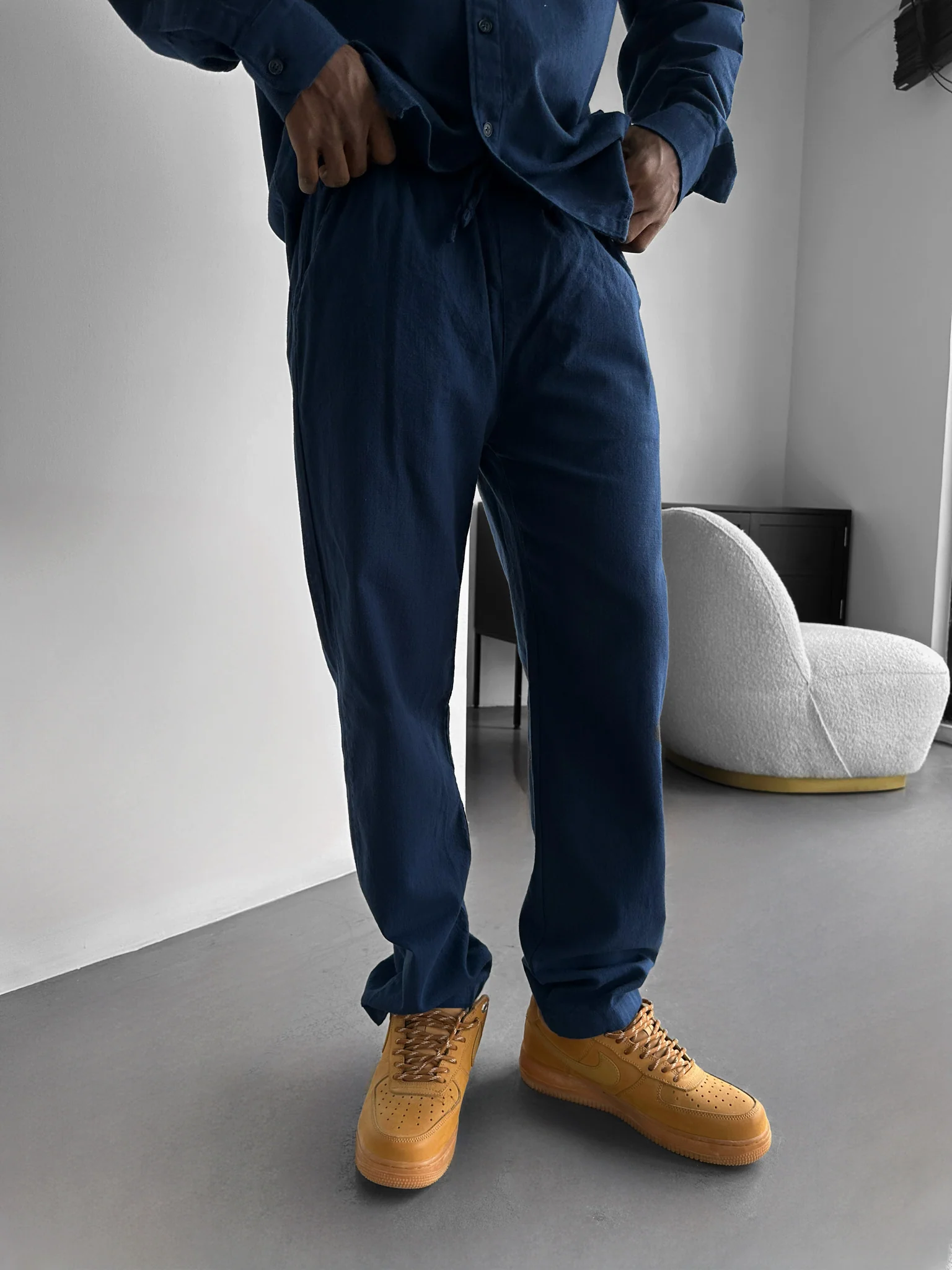 Oversize Linen Look Suit Pants - Indigo