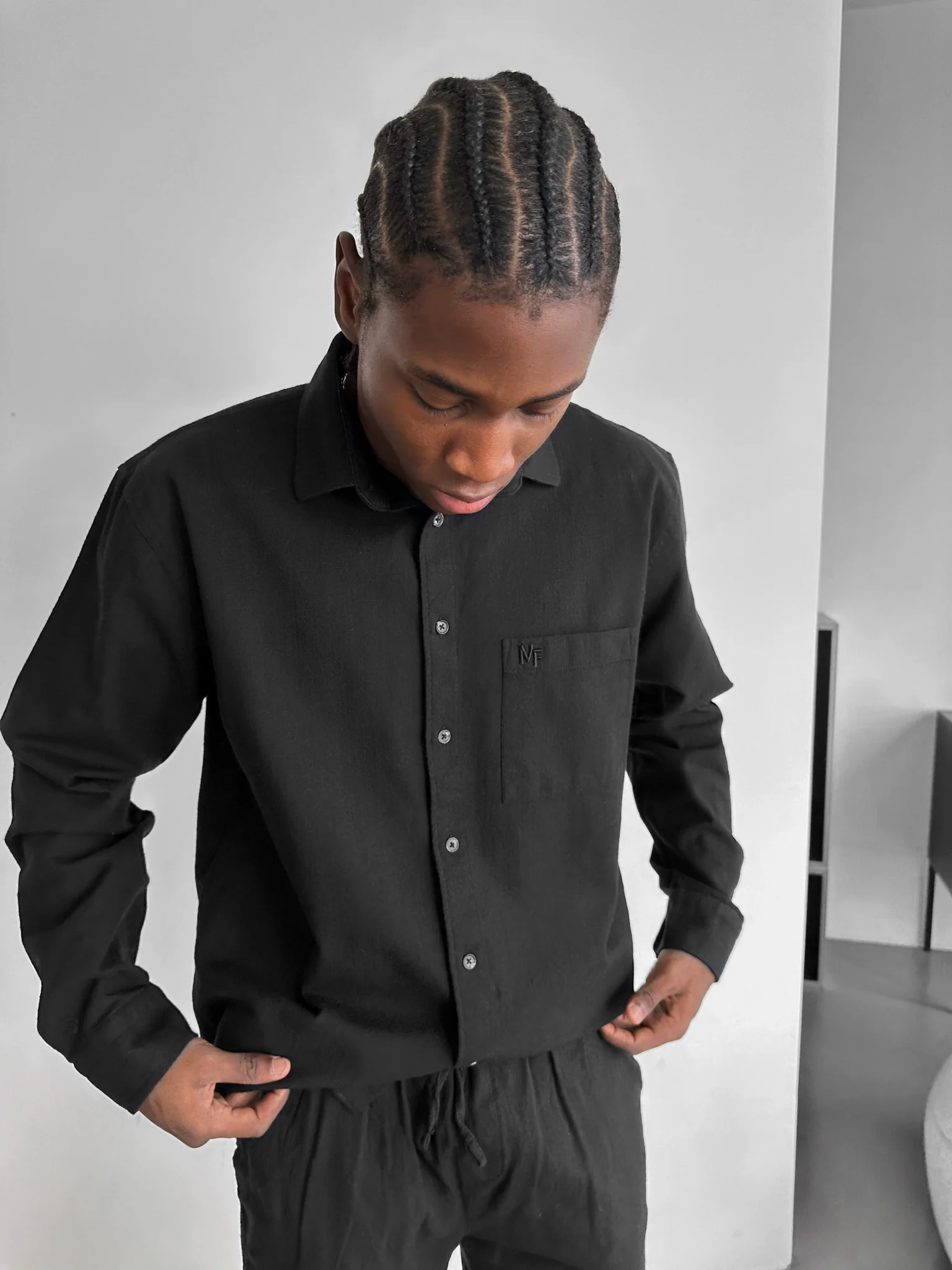Oversize Linen Look Suit Shirt - Black
