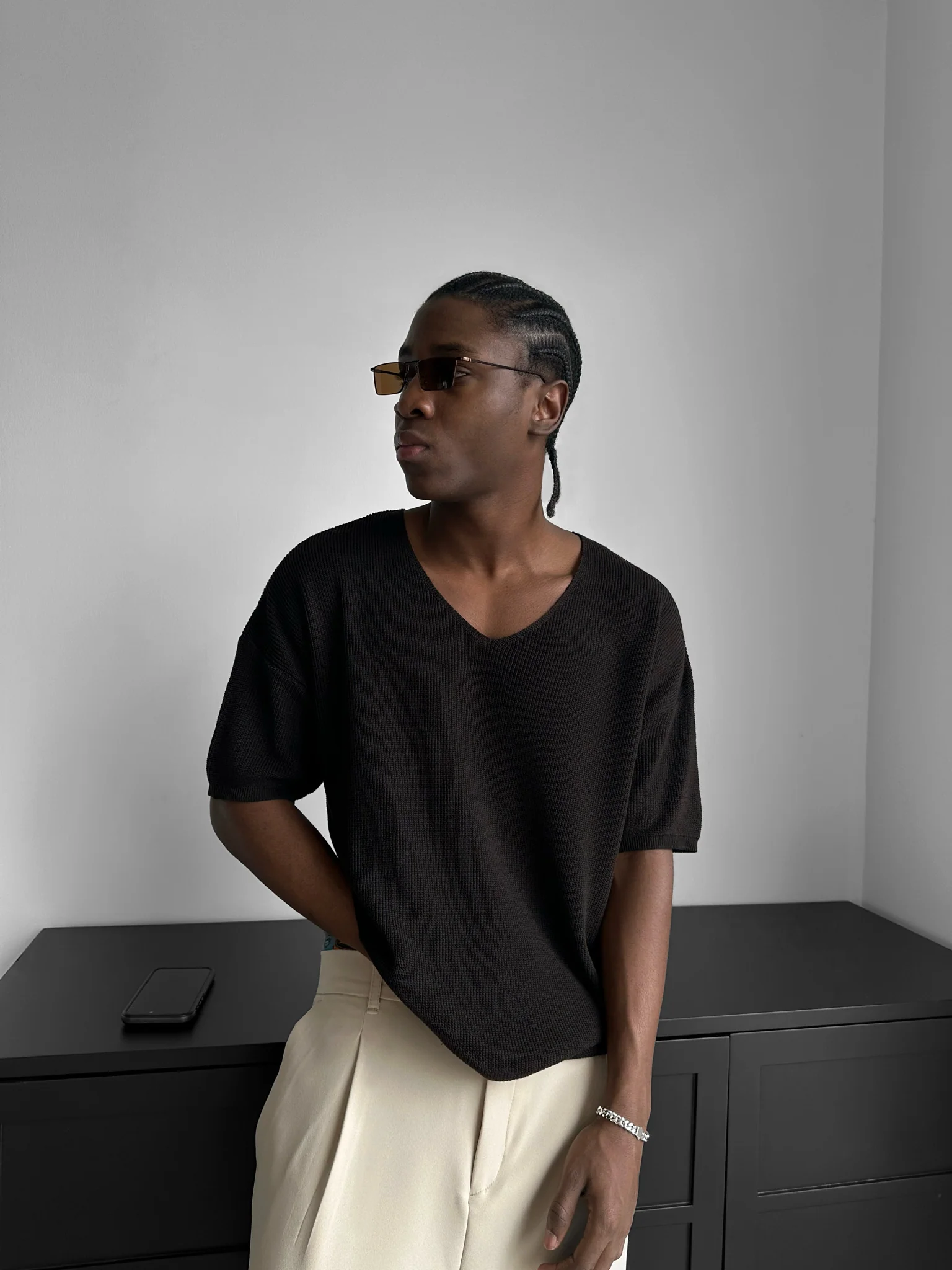 Oversize Long Knit T-Shirt - Dark Brown - Image 2