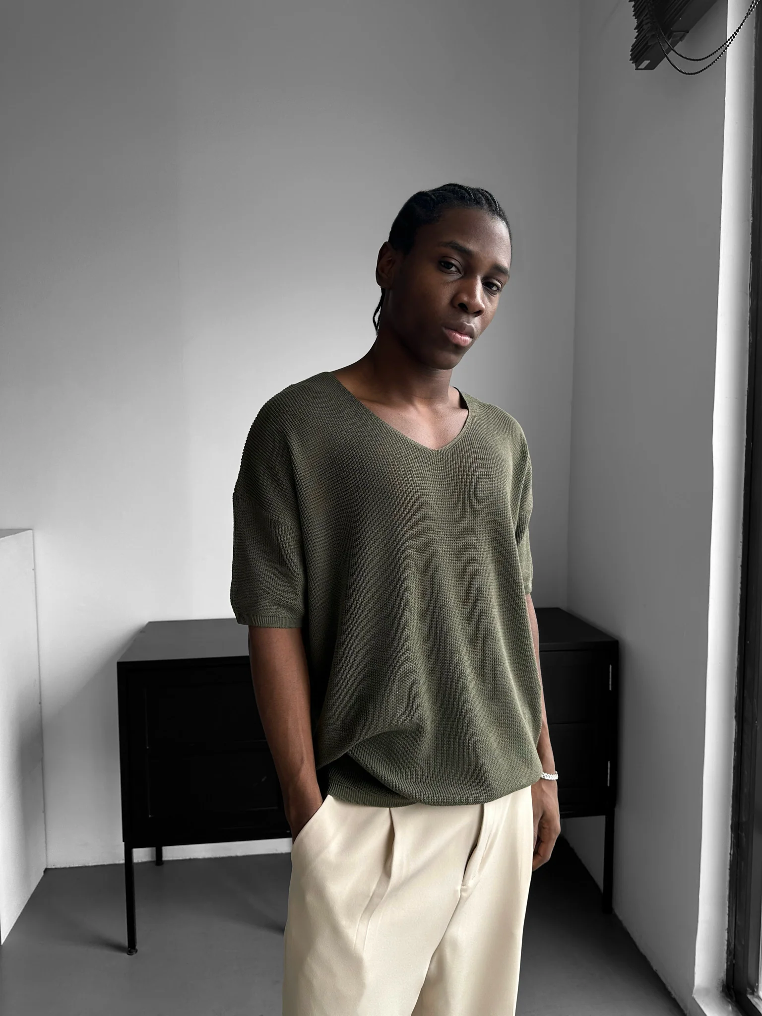 Oversize Long Knit T-Shirt - Khaki