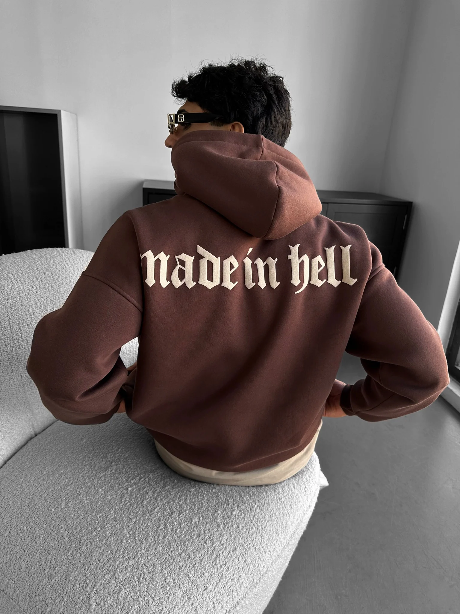 Oversize Made in Hell Hoodie - Brown - Image 4