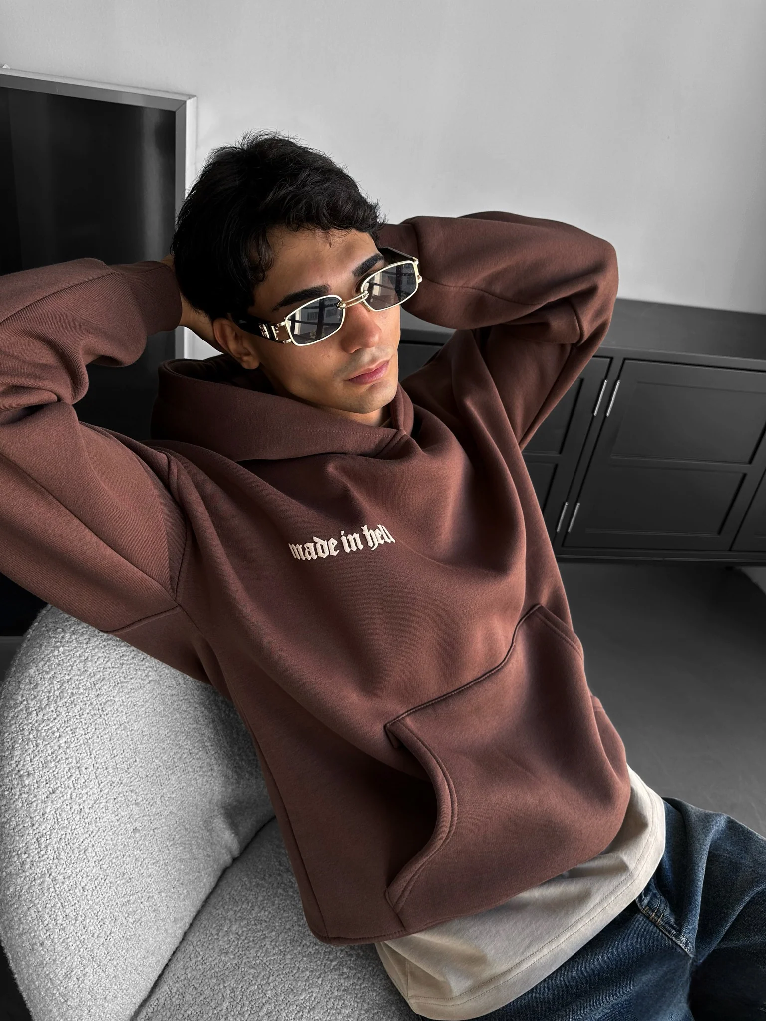 Oversize Made in Hell Hoodie - Brown - Image 5