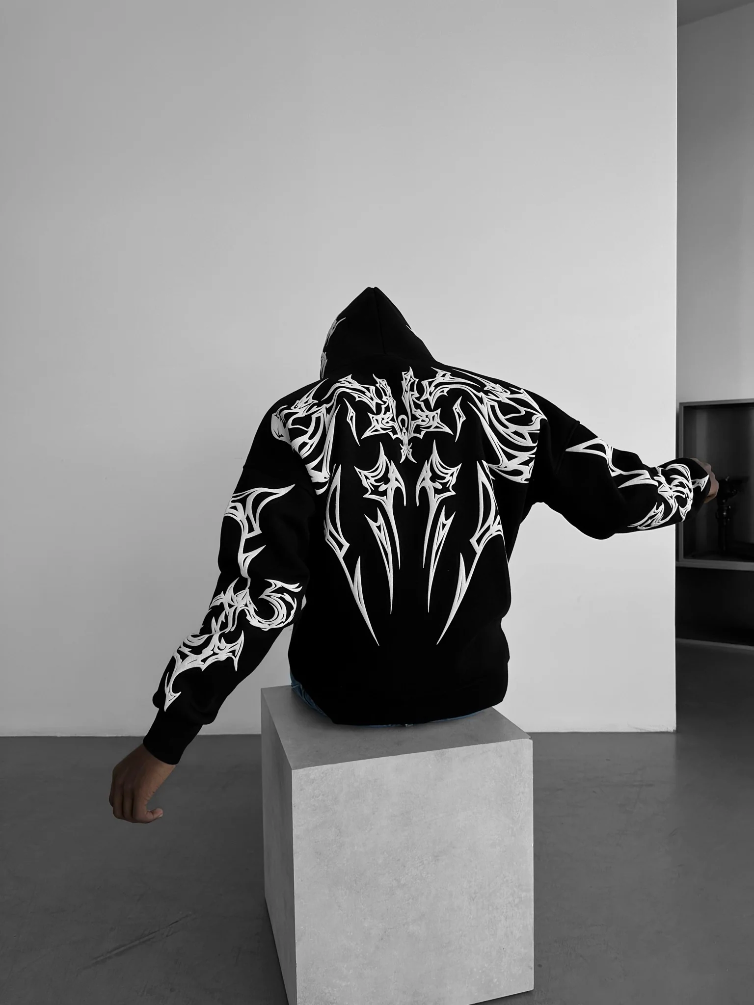Oversize Mafia Tribal Hoodie - Black - Image 3