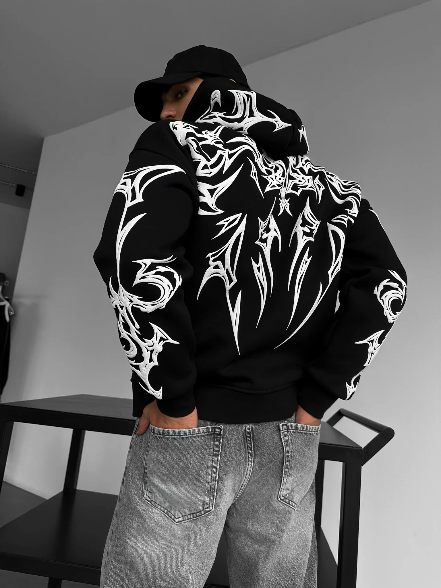 Oversize Mafia Tribal Hoodie - Black - Image 4