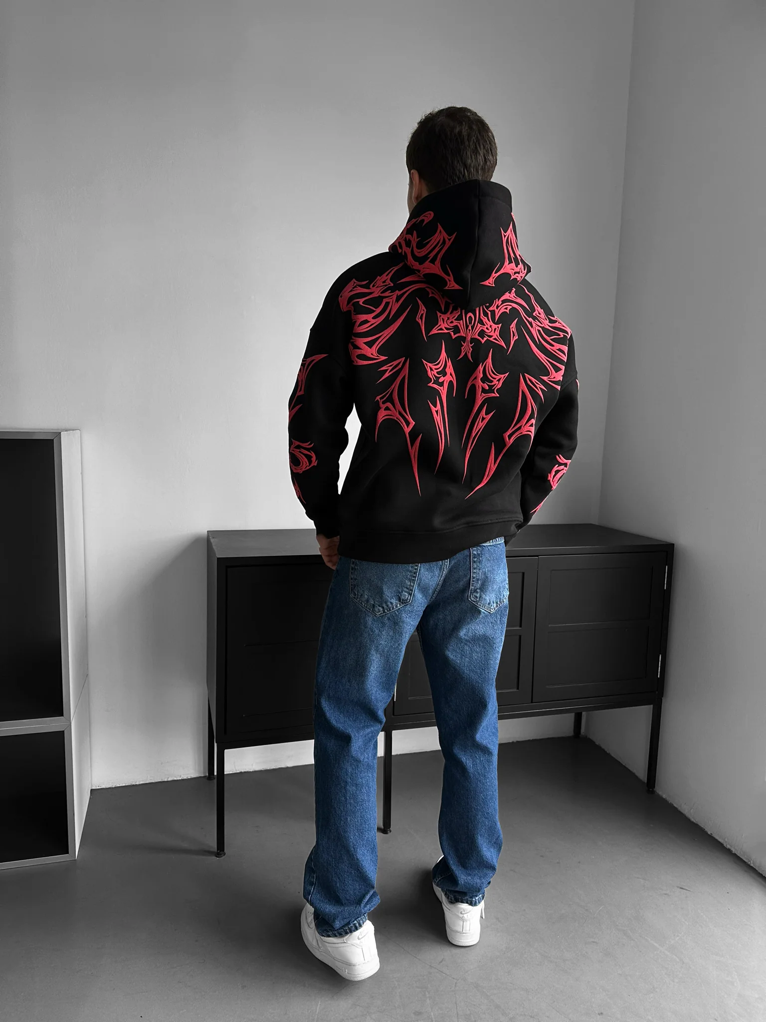 Oversize Mafia Tribal Hoodie - Black and Red - Image 3