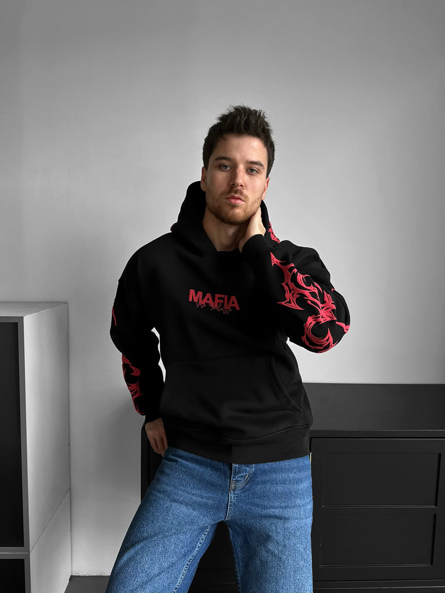 Oversize Mafia Tribal Hoodie - Black and Red - Image 5