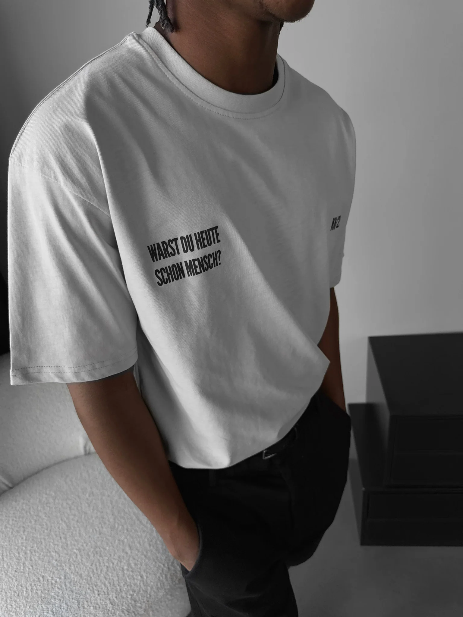 Oversize 'Mensch' T-Shirt - Grey - Image 2