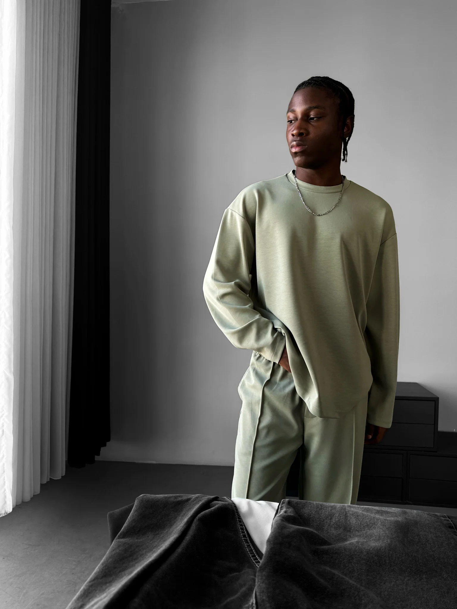 Oversize Modal Sweatshirt - Mint Green - Image 3