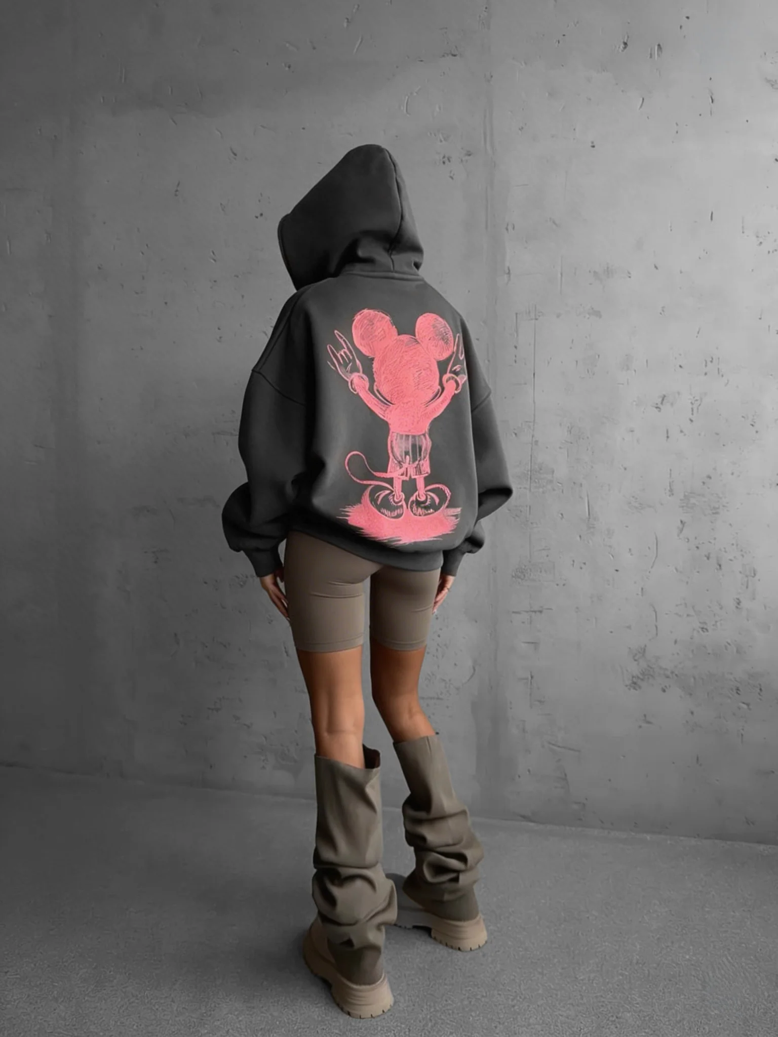 Oversize Mouse Hoodie - Anthracite and Pink