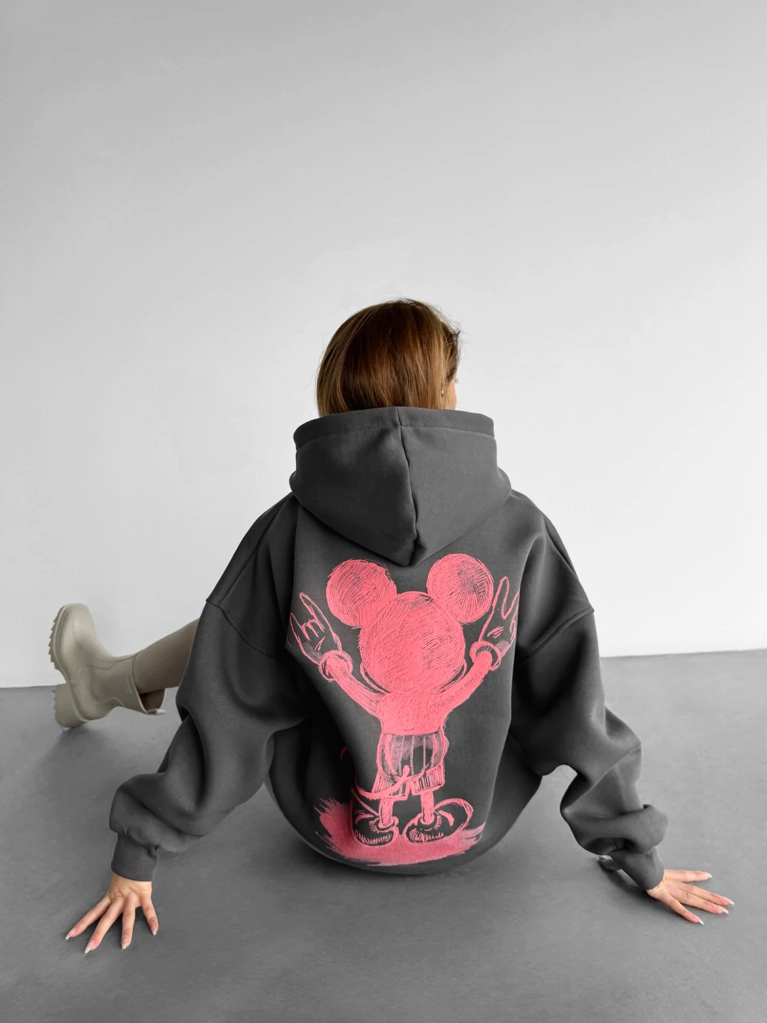 Oversize Mouse Hoodie - Anthracite and Pink - Image 2