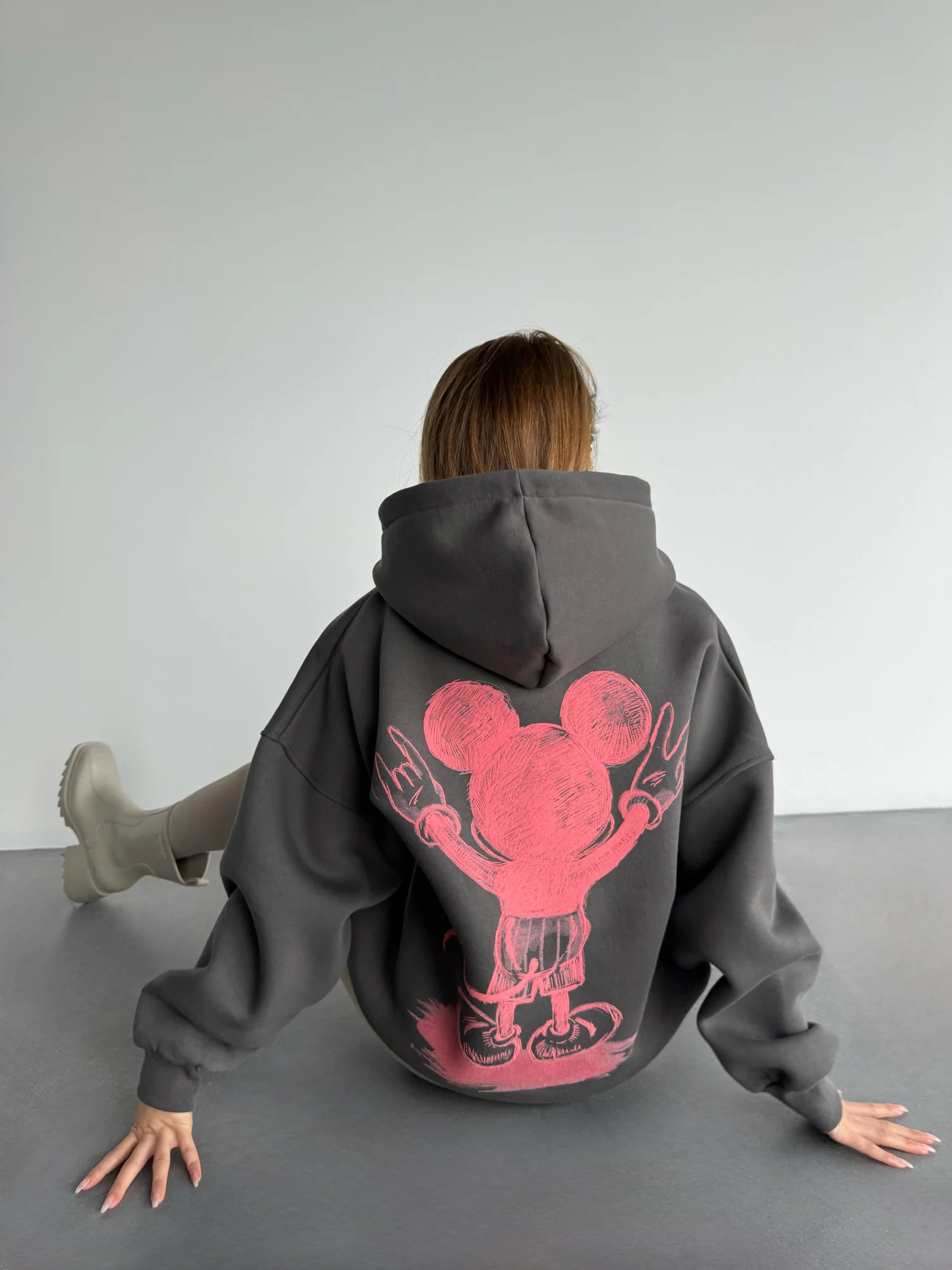 Oversize Mouse Hoodie - Anthracite and Pink - Image 3