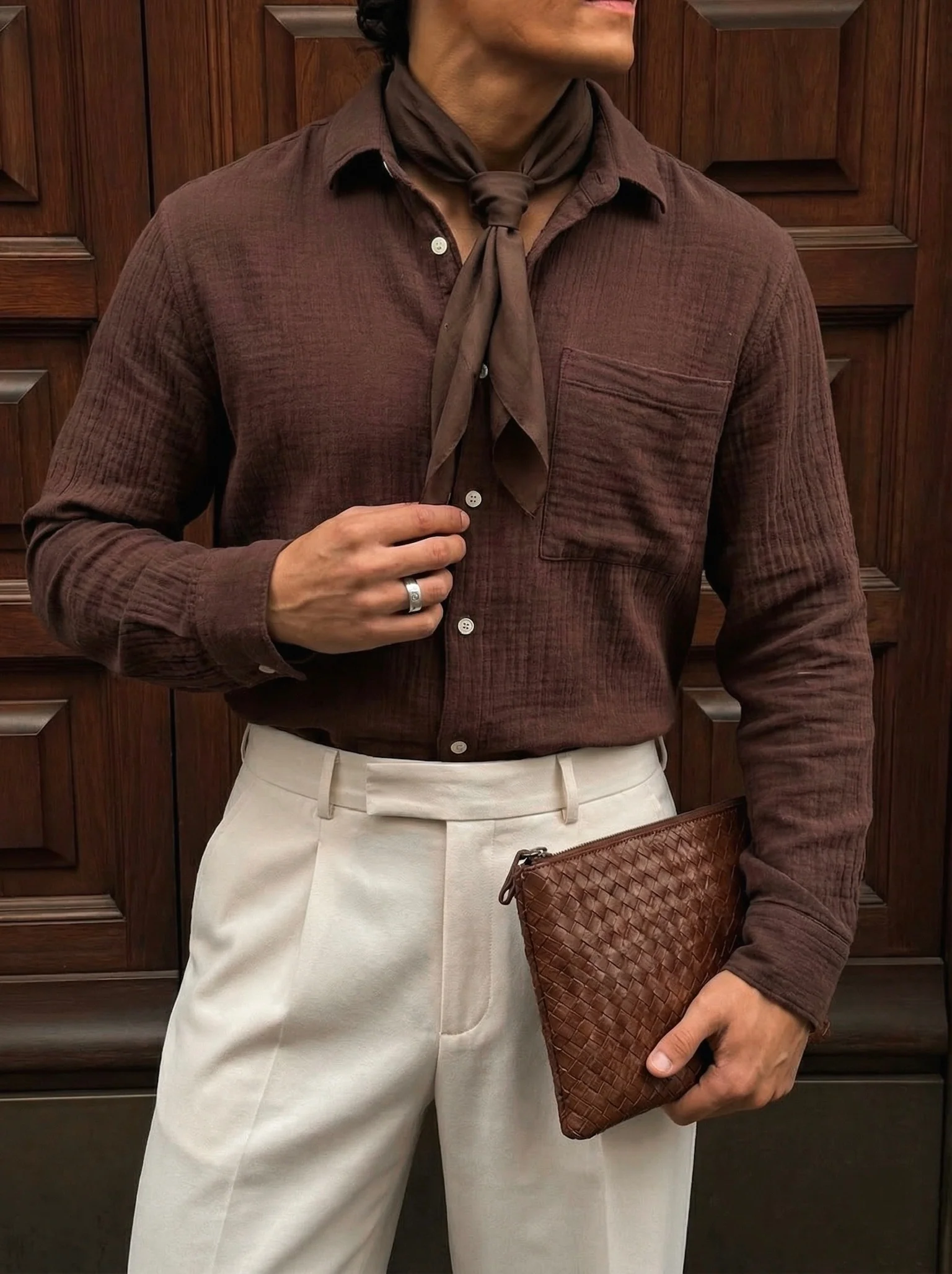 Oversize Muslin Shirt - Brown - Image 2