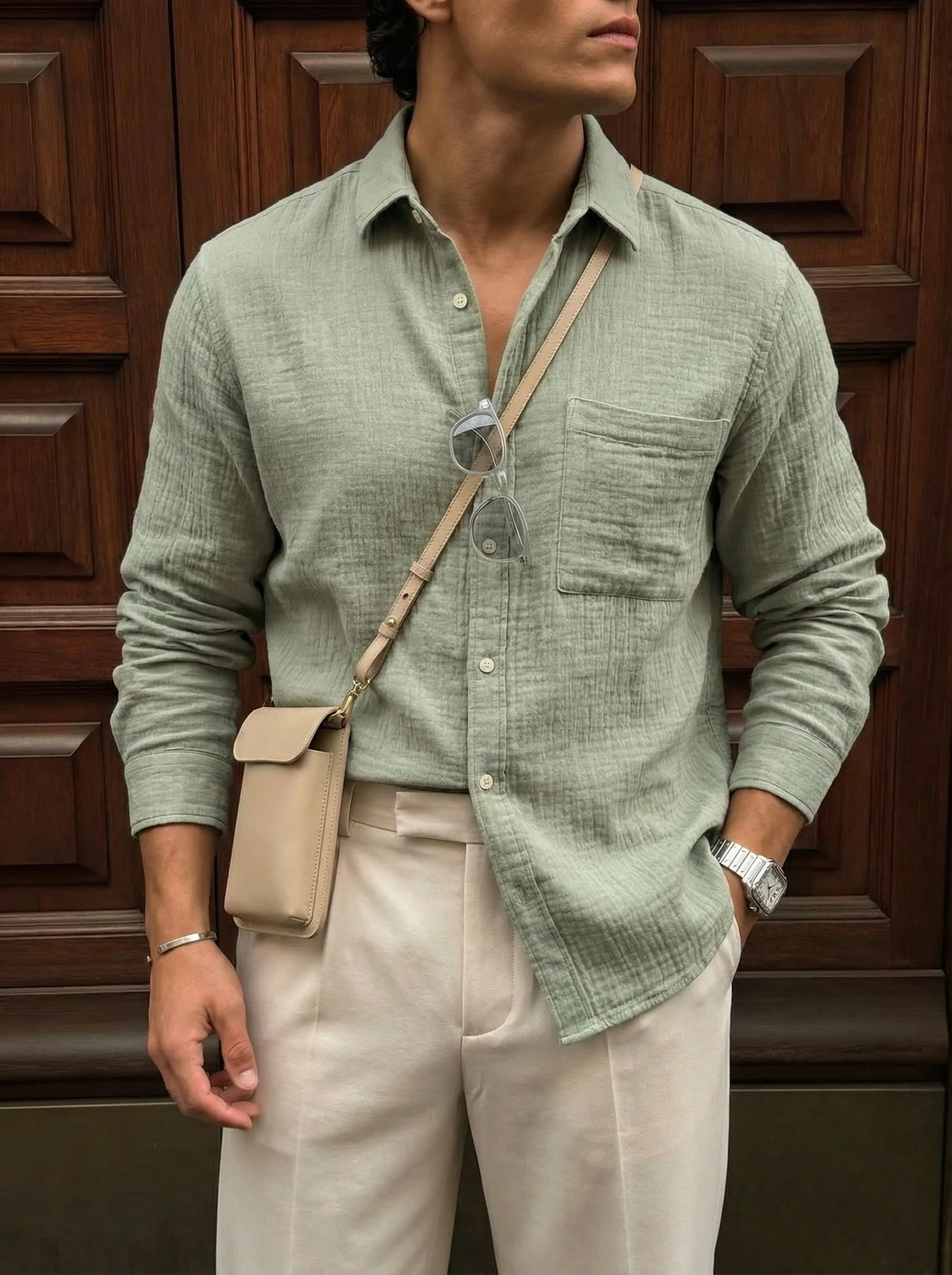 Oversize Muslin Shirt - Green - Image 2