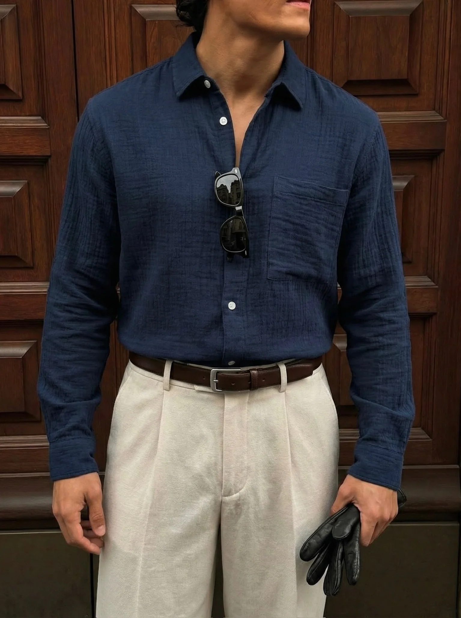 Oversize Muslin Shirt - Navy Blue