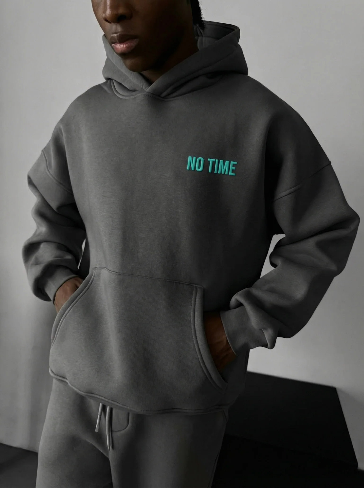 Oversize “No Time for Nonsense” Hoodie - Anthracite and Blue - Image 3
