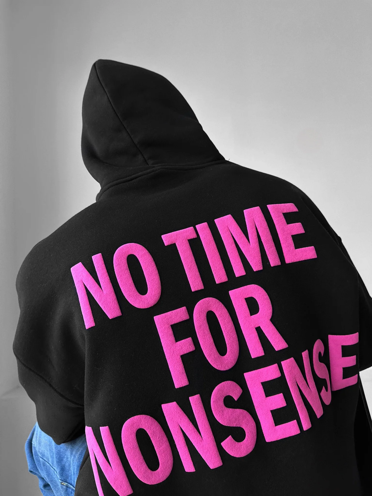 Oversize “No Time for Nonsense” Hoodie - Black - Image 3