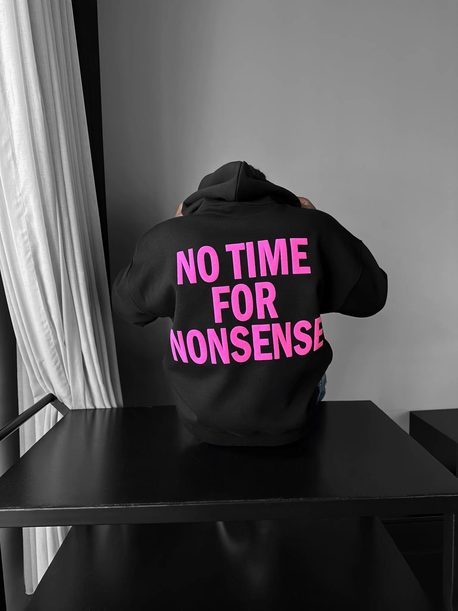 Oversize “No Time for Nonsense” Hoodie - Black - Image 5