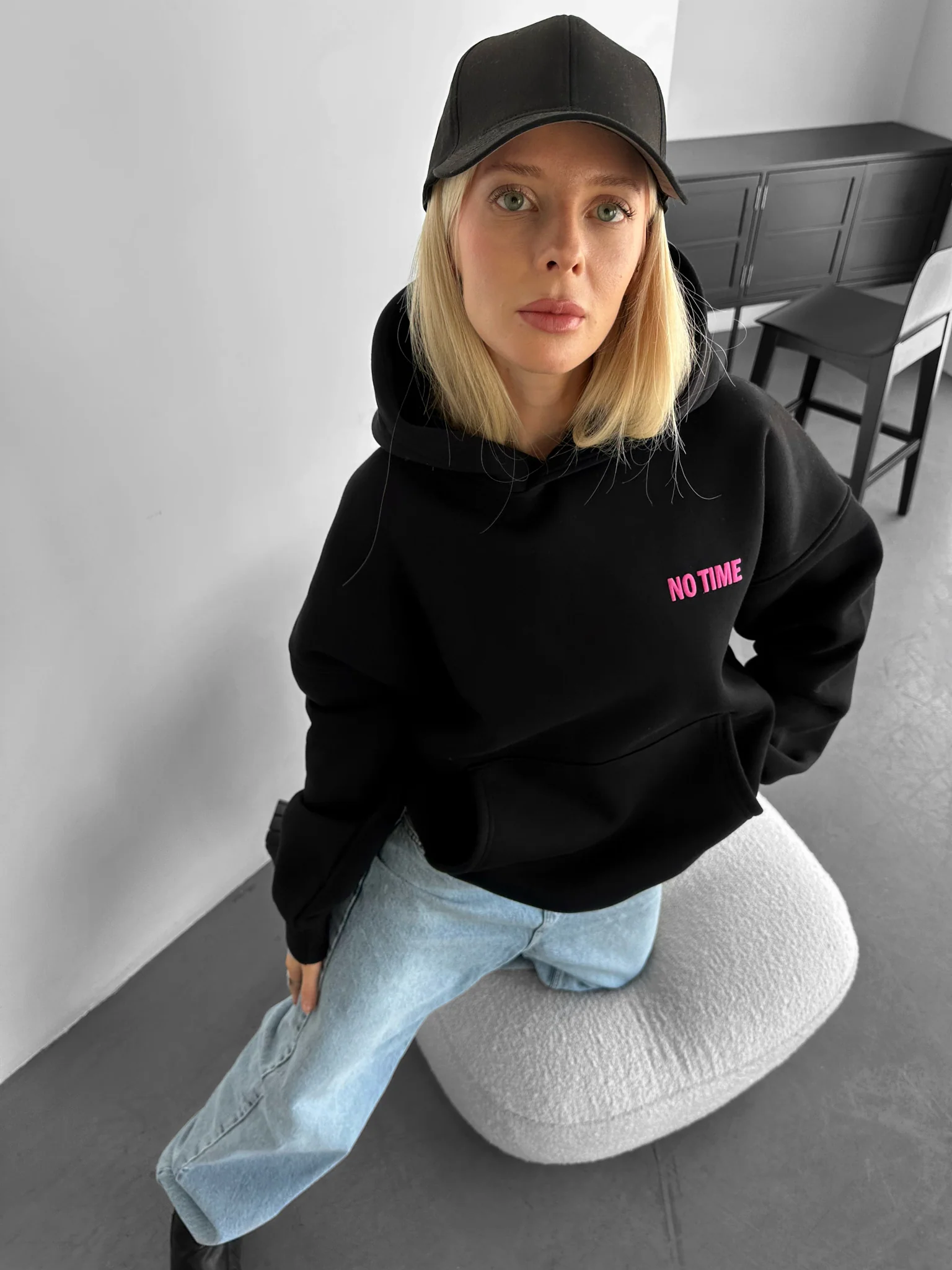 Oversize “No Time for Nonsense” Hoodie - Black - Image 7