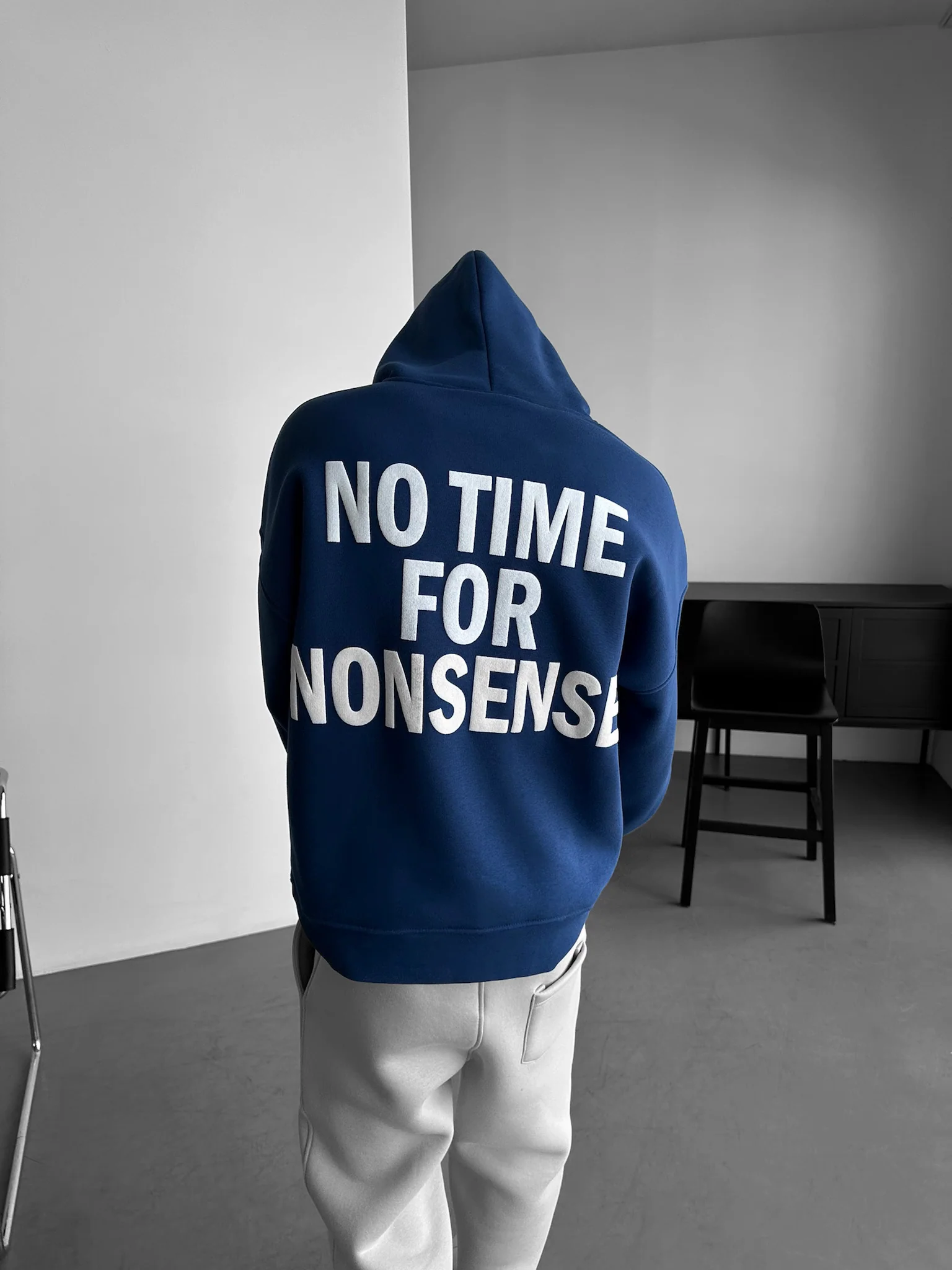 Oversize “No Time for Nonsense” Hoodie - Navy Peony - Image 4