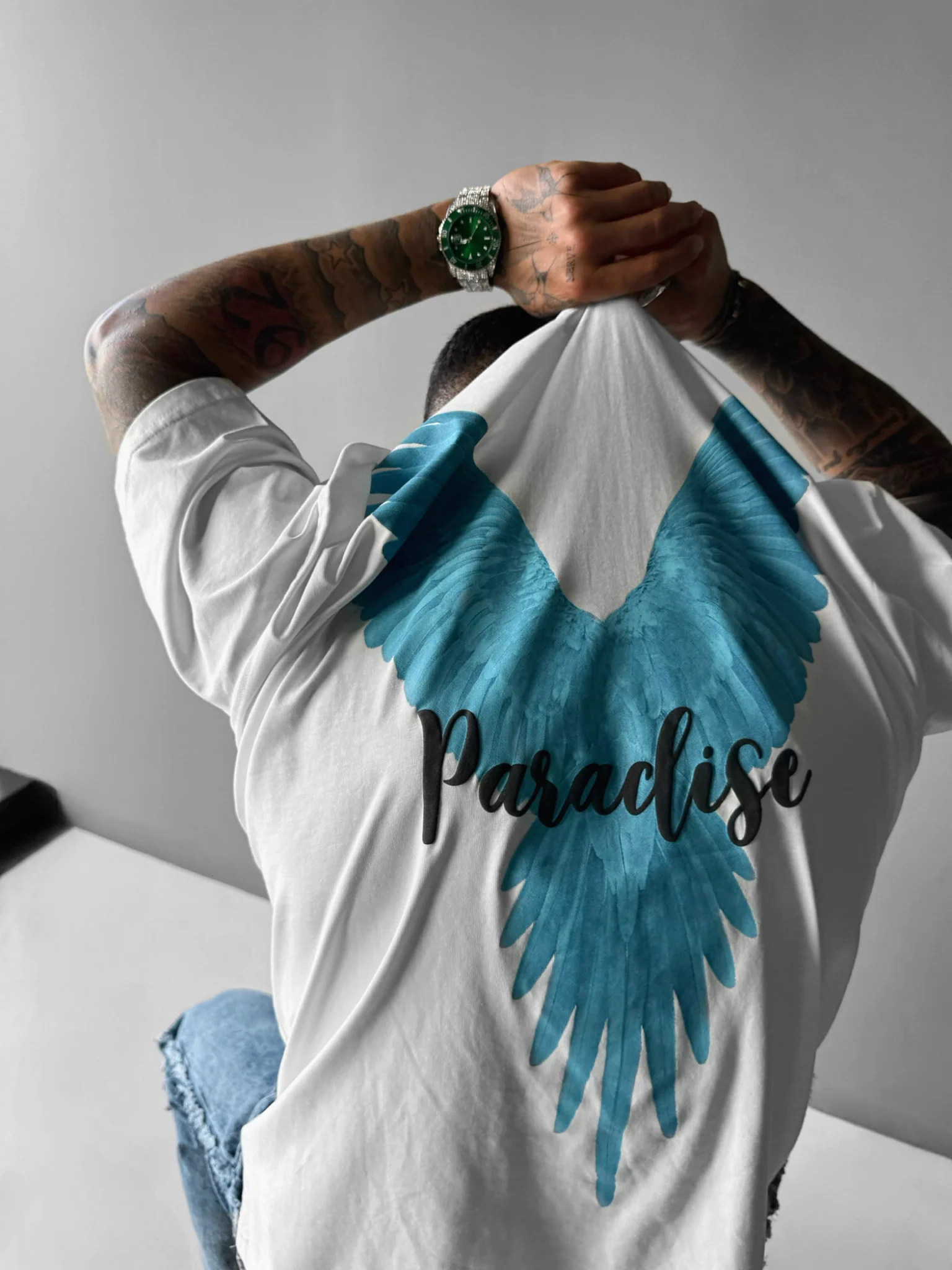 Oversize Parrot Paradise T-shirt - White and Blue - Image 3