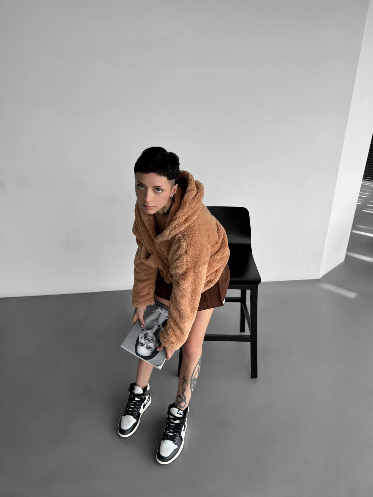 Oversize Plush Hood Shirt - Camel - Image 4