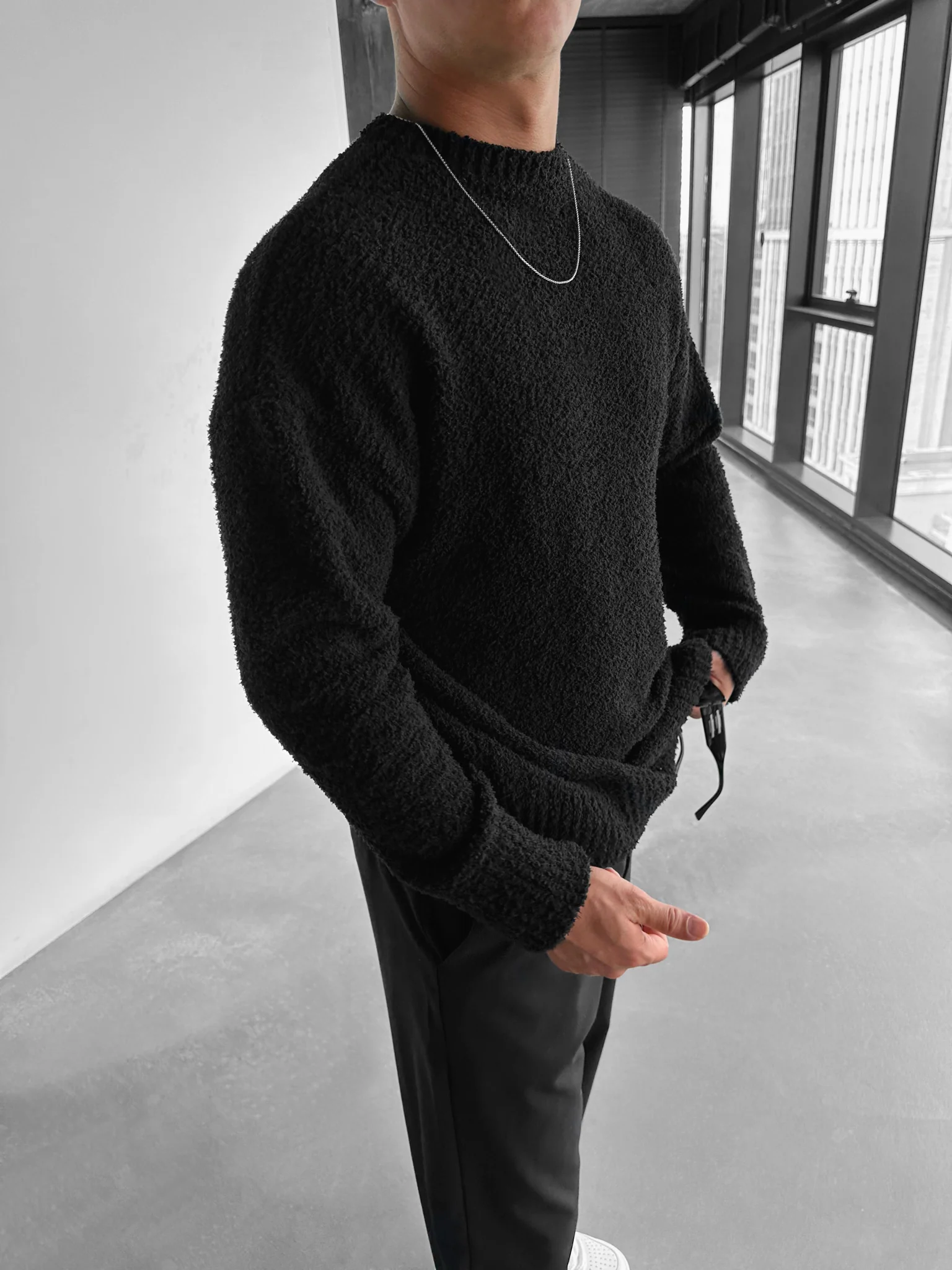 Oversize Plush Pullover - Black - Image 2