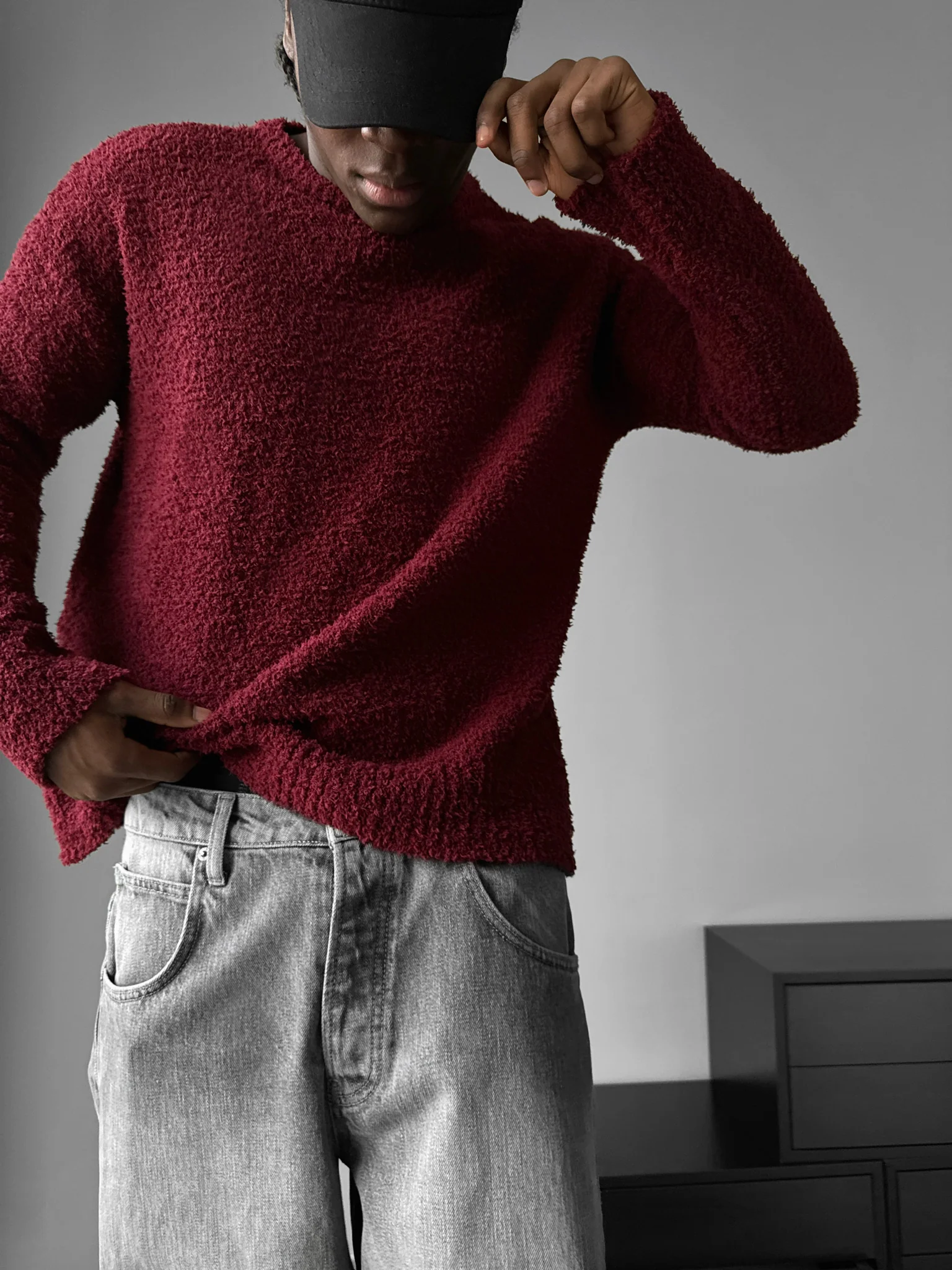 Oversize Plush Pullover - Bordeaux - Image 2