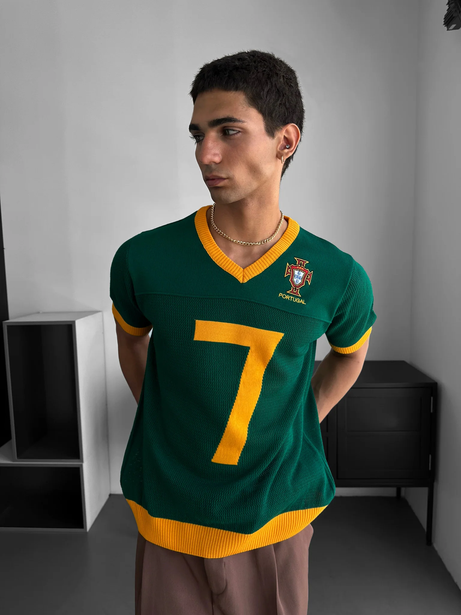 Oversize Portugal Knit T-shirt - Green - Image 4