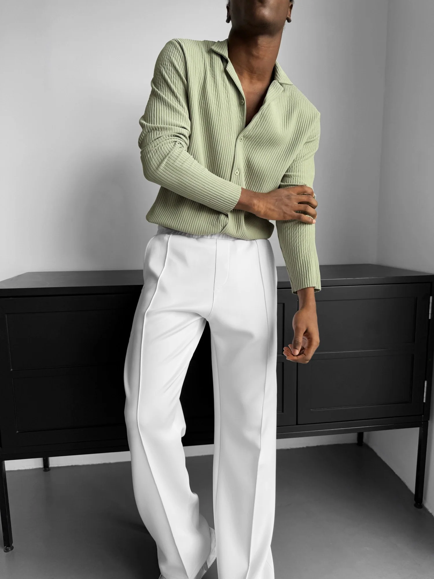 Oversize Ribbed Long Arm Shirt - Green - Image 2