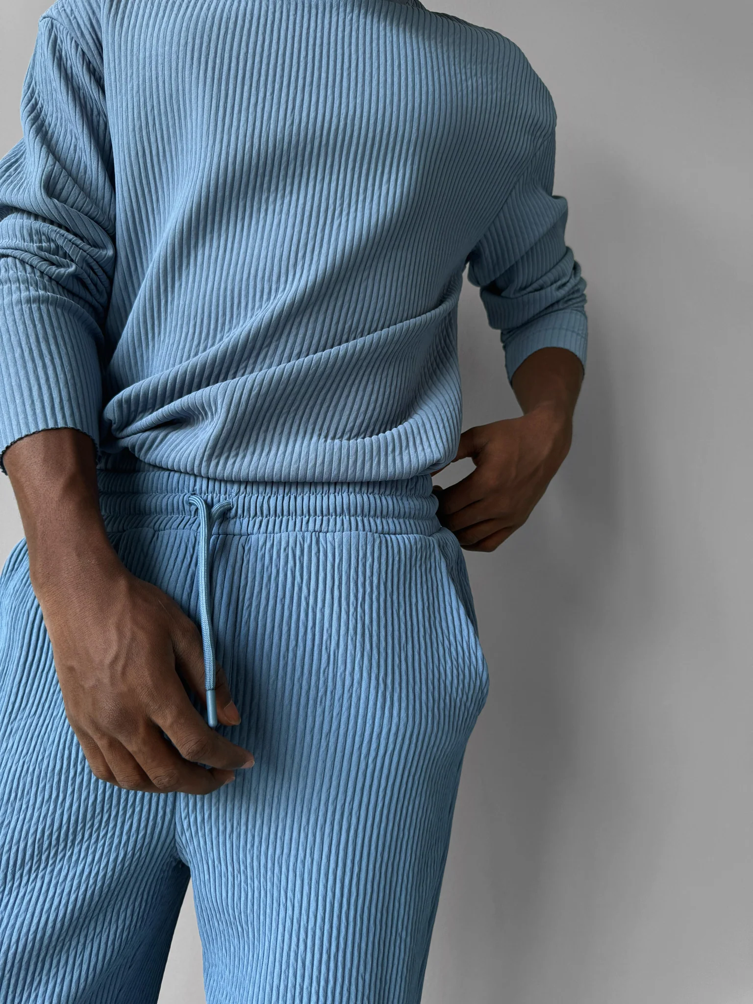 Oversize Ribbed Long Arm T-shirt - Coronet Blue - Image 2