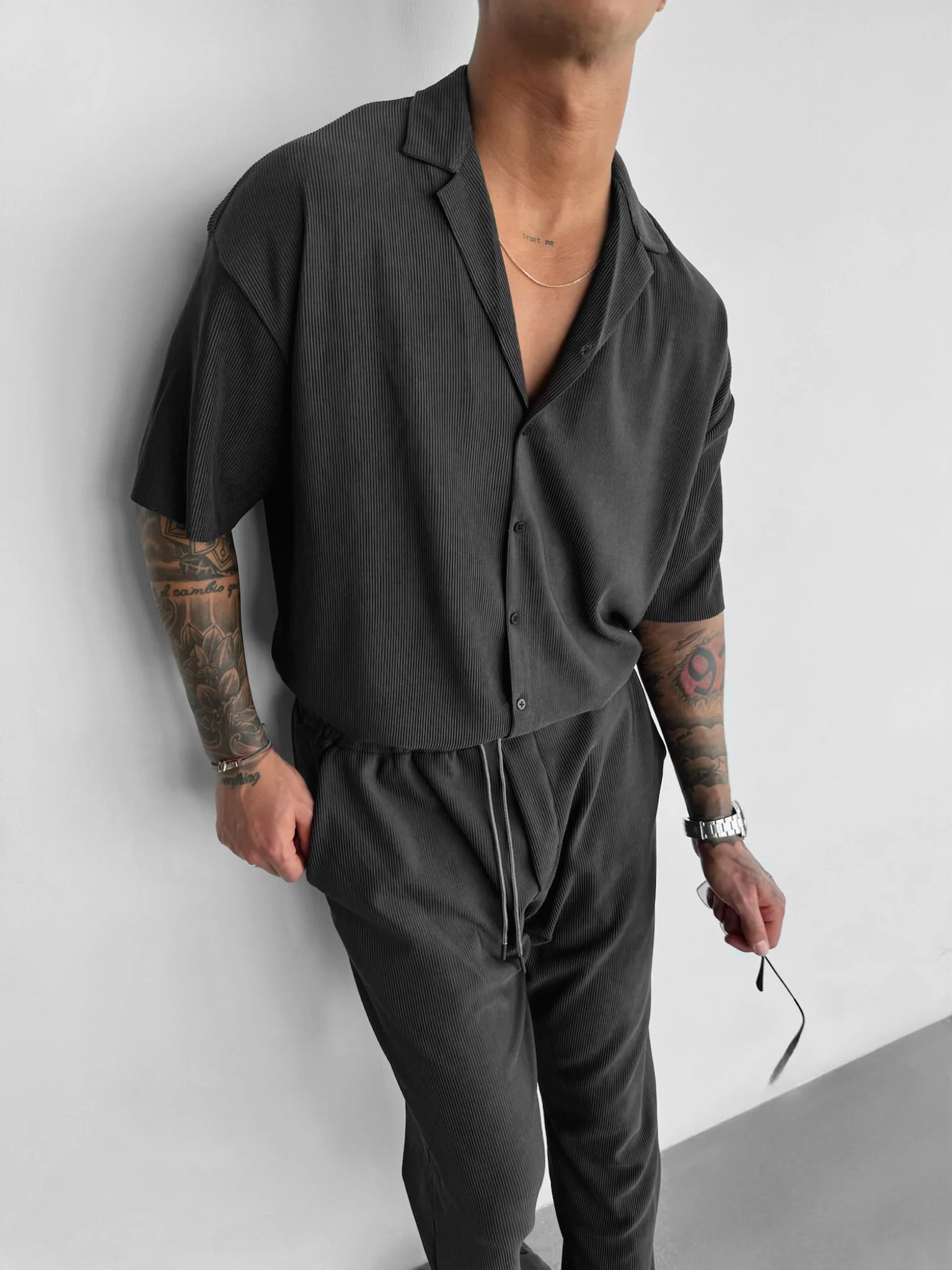 Oversize Ribbed Shirt - Anthracite - Image 2