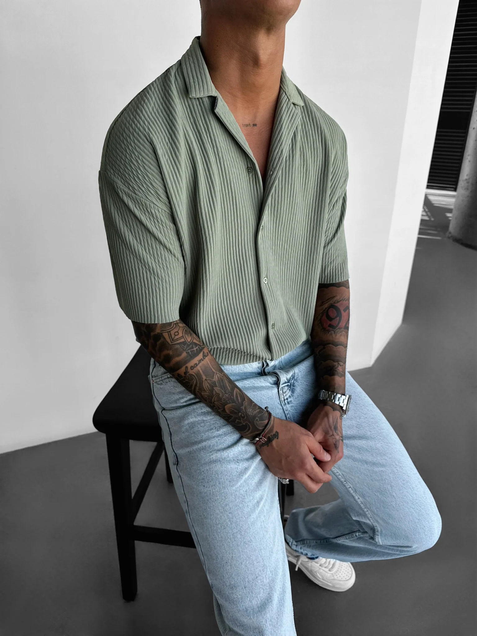 Oversize Ribbed Shirt - Green - Image 4