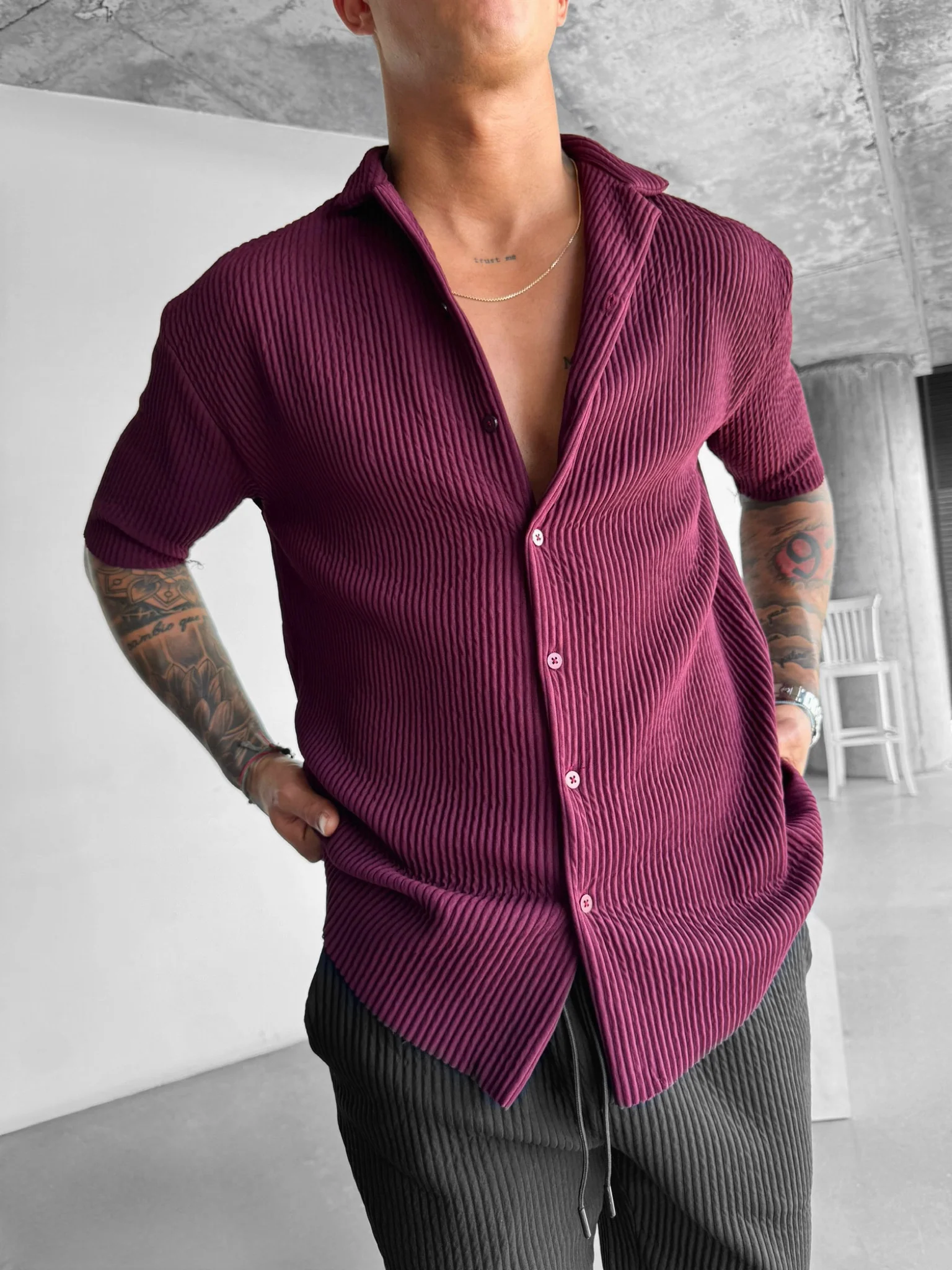 Oversize Ribbed Shirt - Port Royale - Image 2