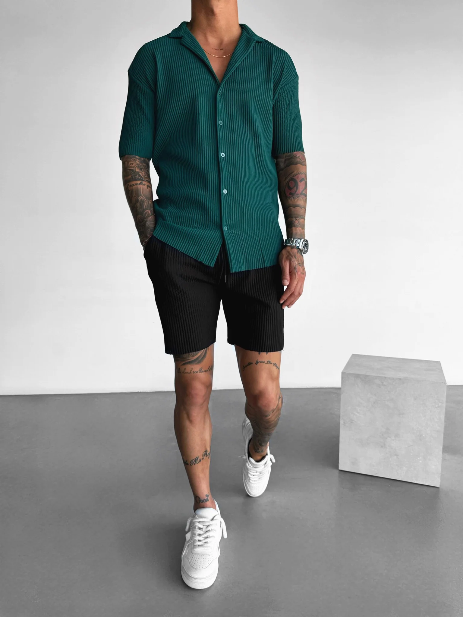 Oversize Ribbed Shirt - Rain Forest - Image 2