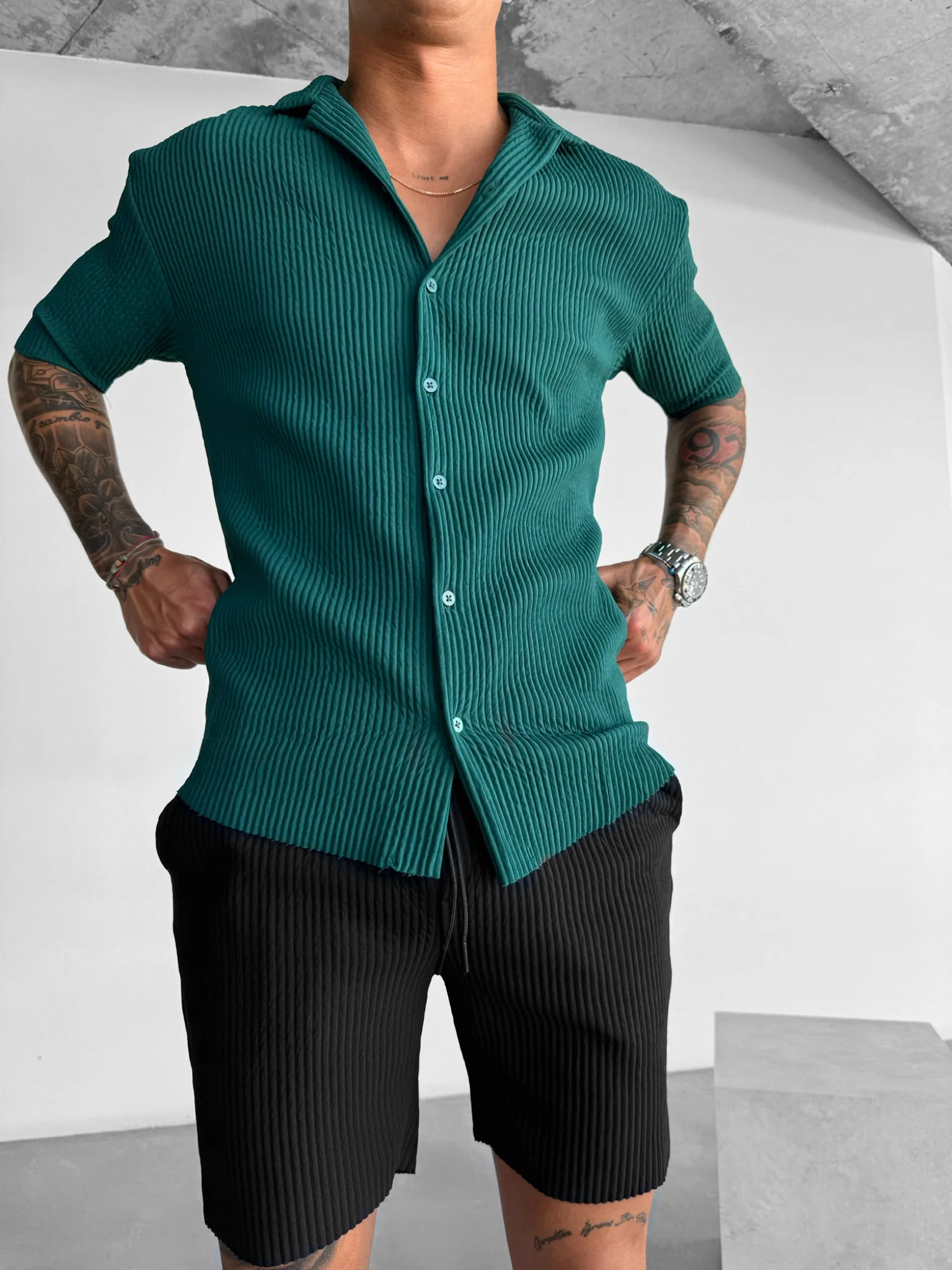 Oversize Ribbed Shirt - Rain Forest - Image 3