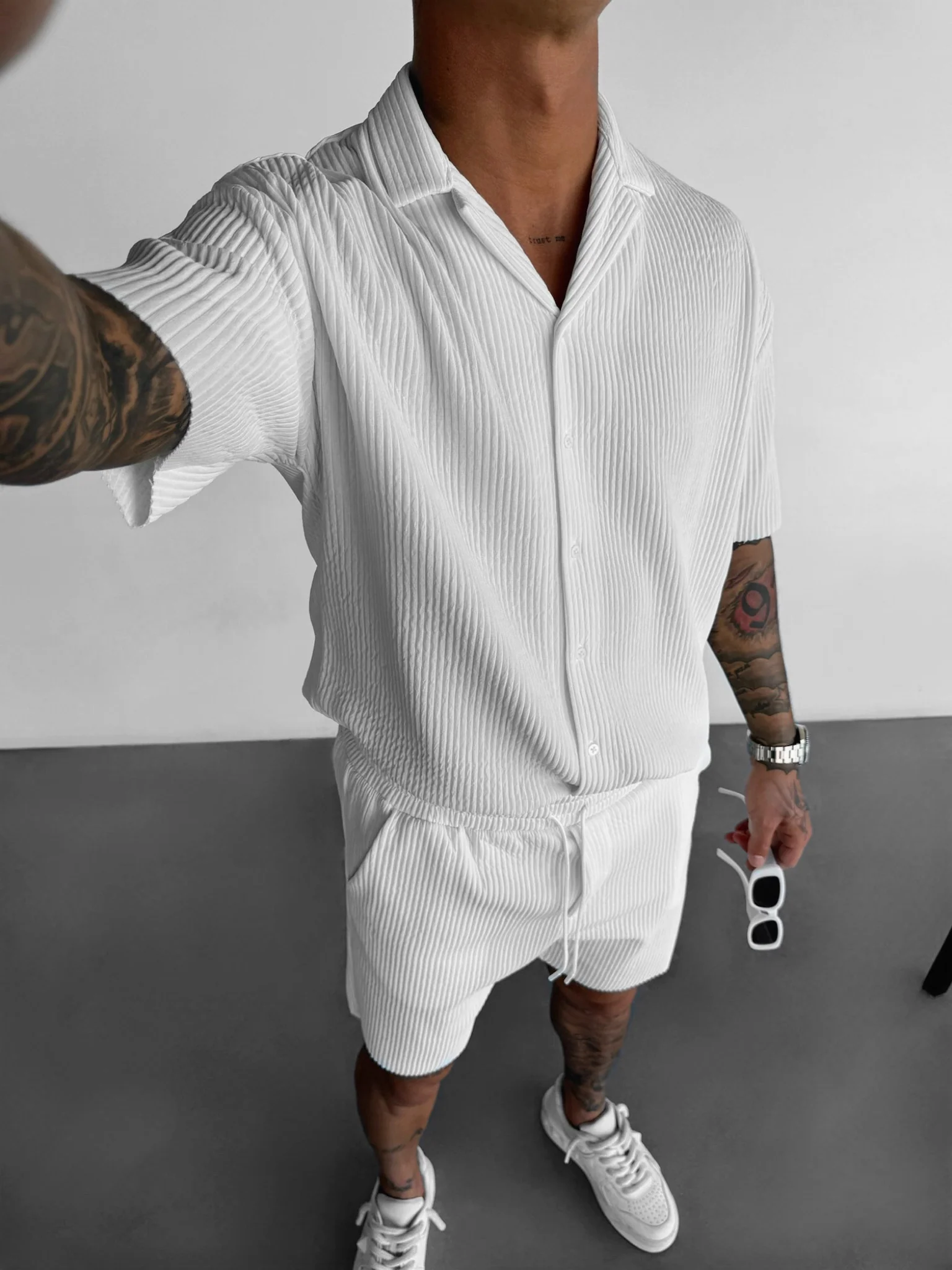 Oversize Ribbed Shirt - White - Image 3