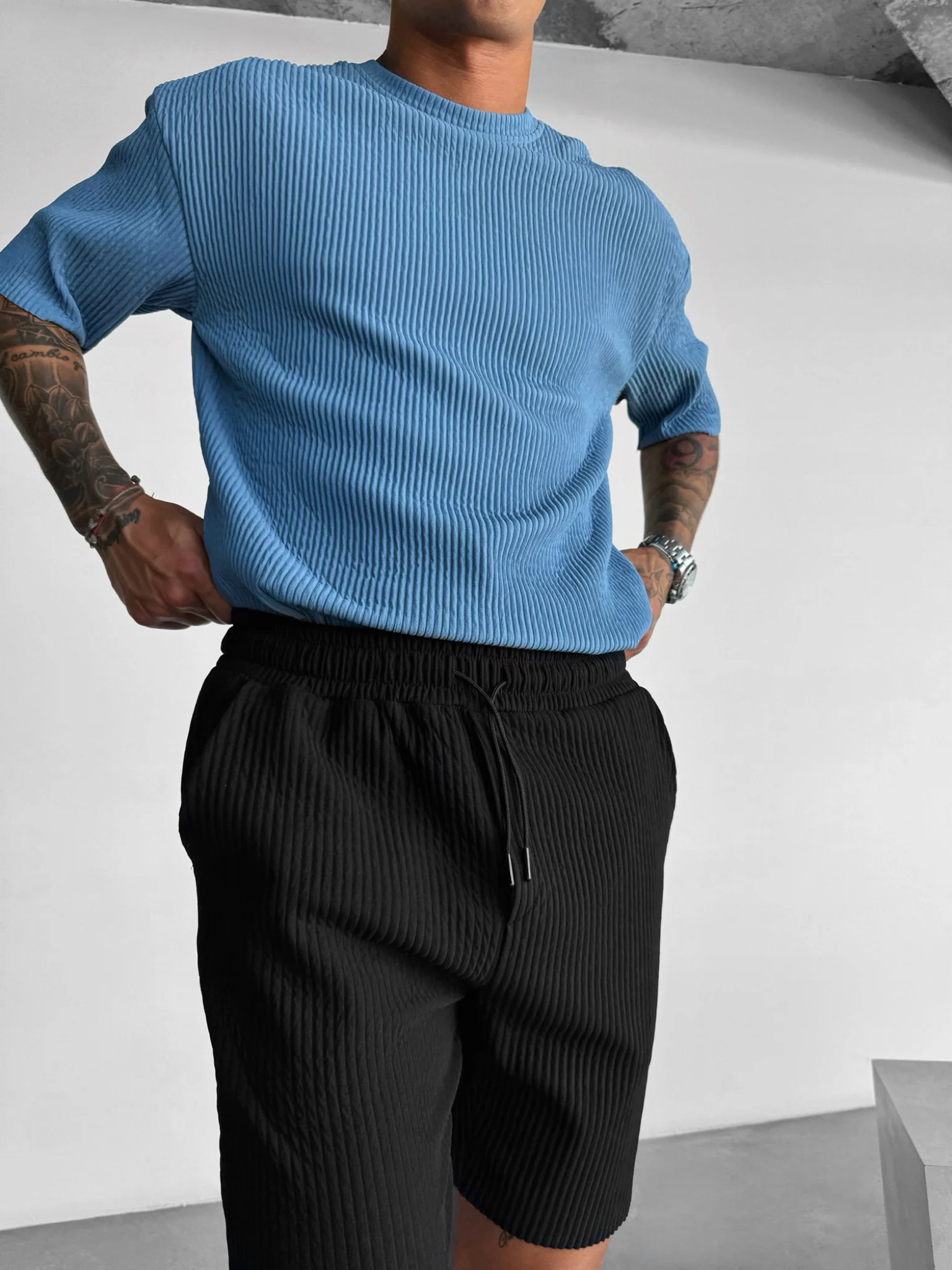 Oversize Ribbed T-Shirt - Coronet Blue