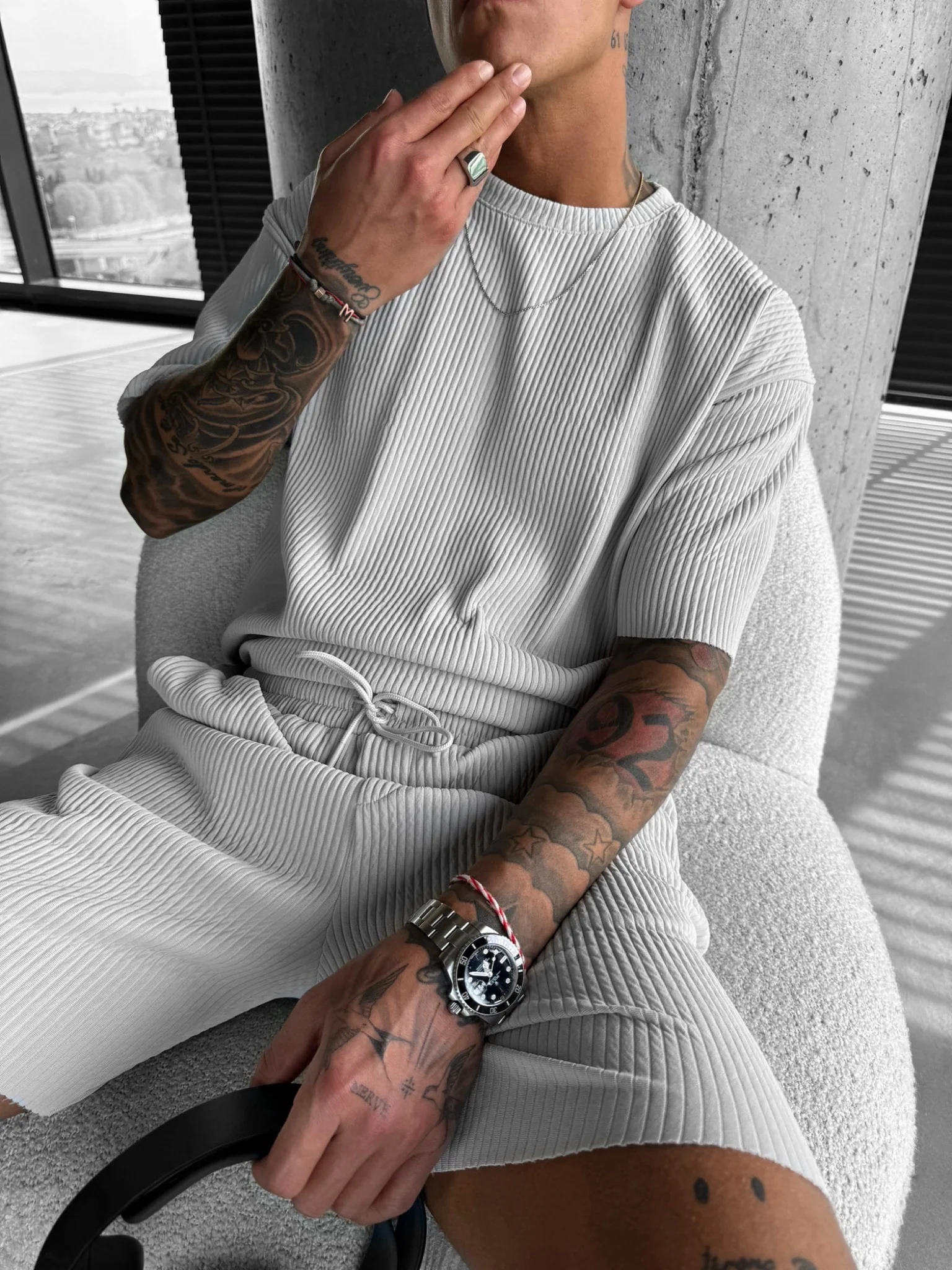 Oversize Ribbed T-Shirt - Grey - Image 6