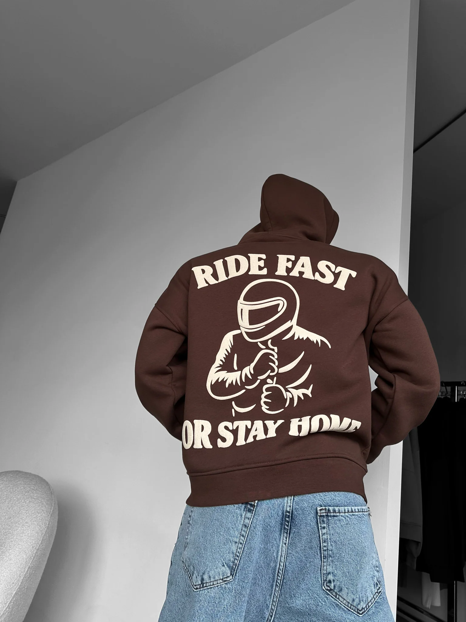 Oversize Ride Fast Hoodie - Brown - Image 3