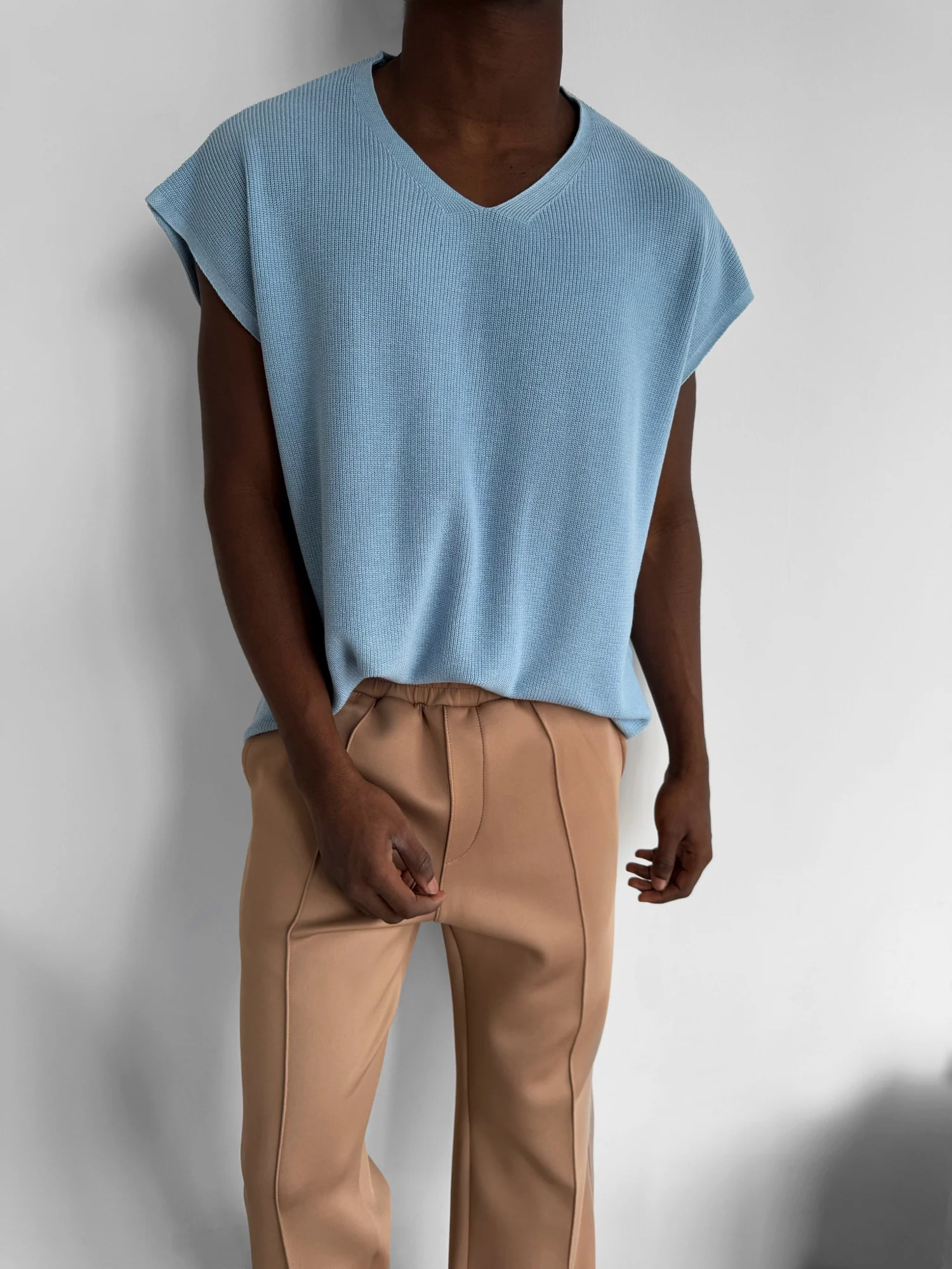 Oversize rolled Edge Knit Tanktop - Babyblue