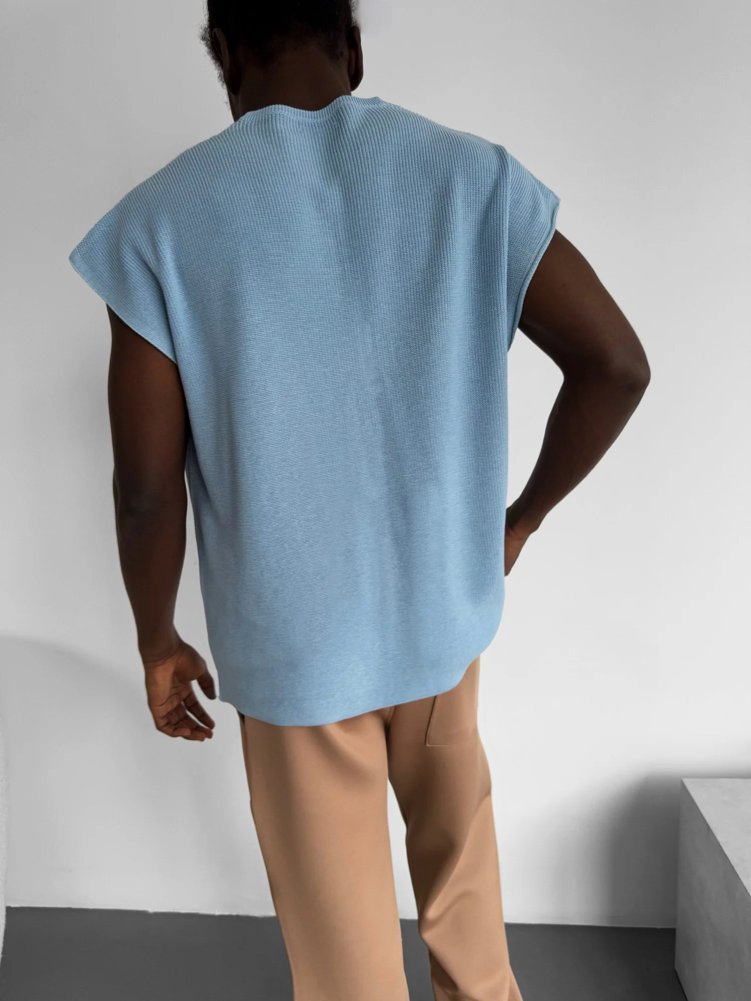 Oversize rolled Edge Knit Tanktop - Babyblue - Image 4