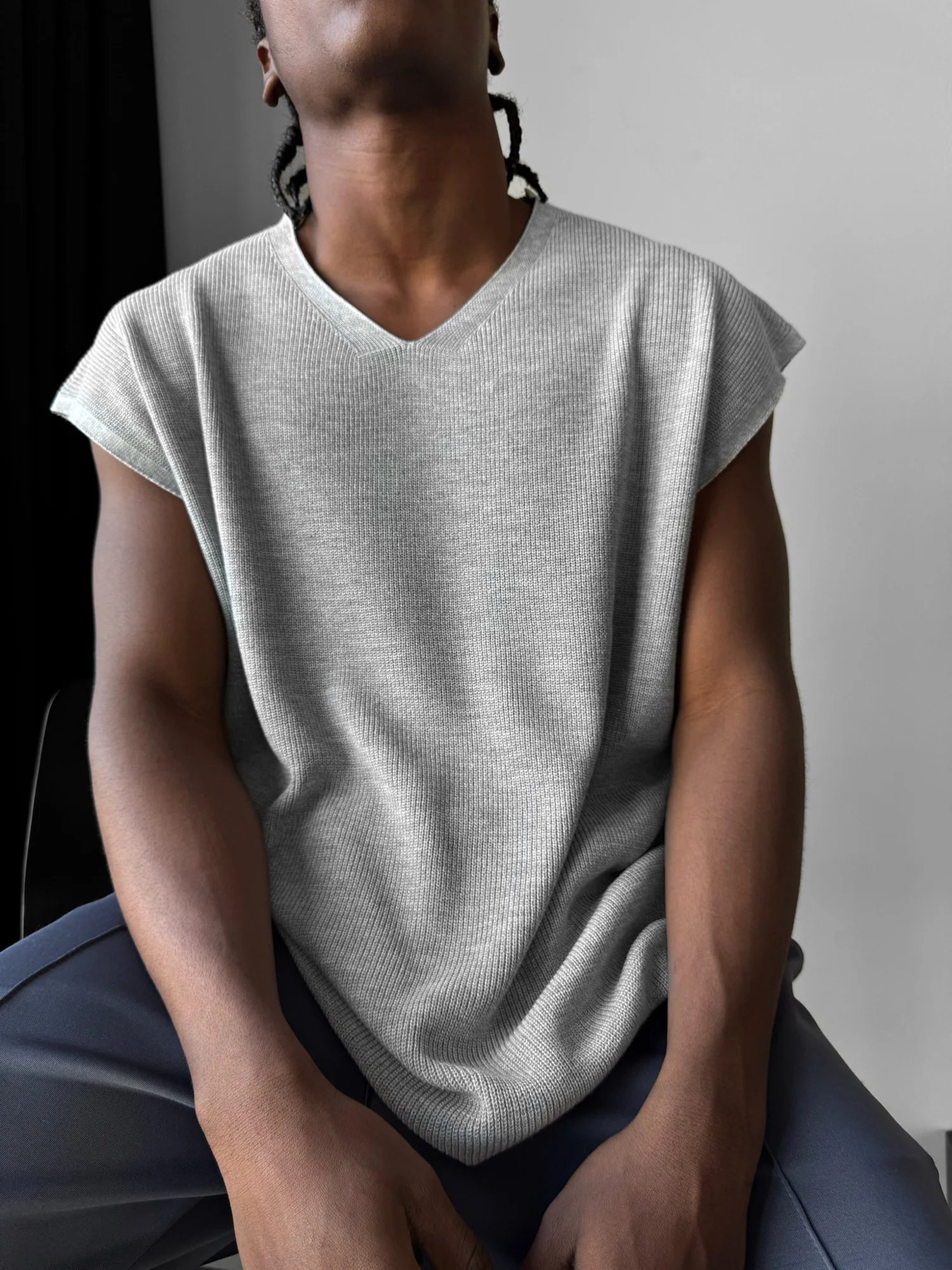 Oversize rolled Edge Knit Tanktop - Grey