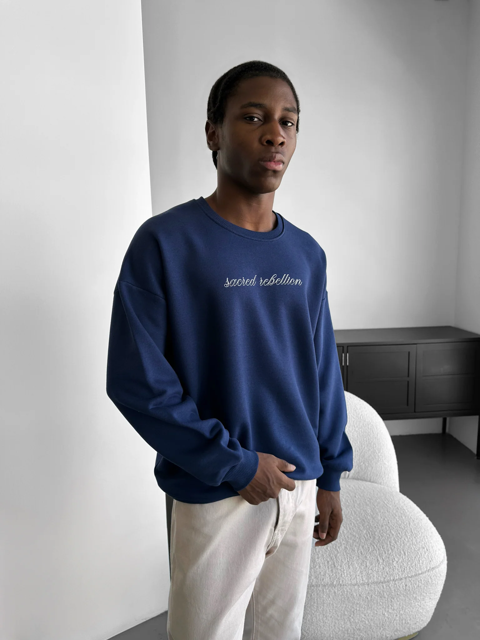 Oversize Sacred Rebellion Sweater - Navy Blue - Image 4