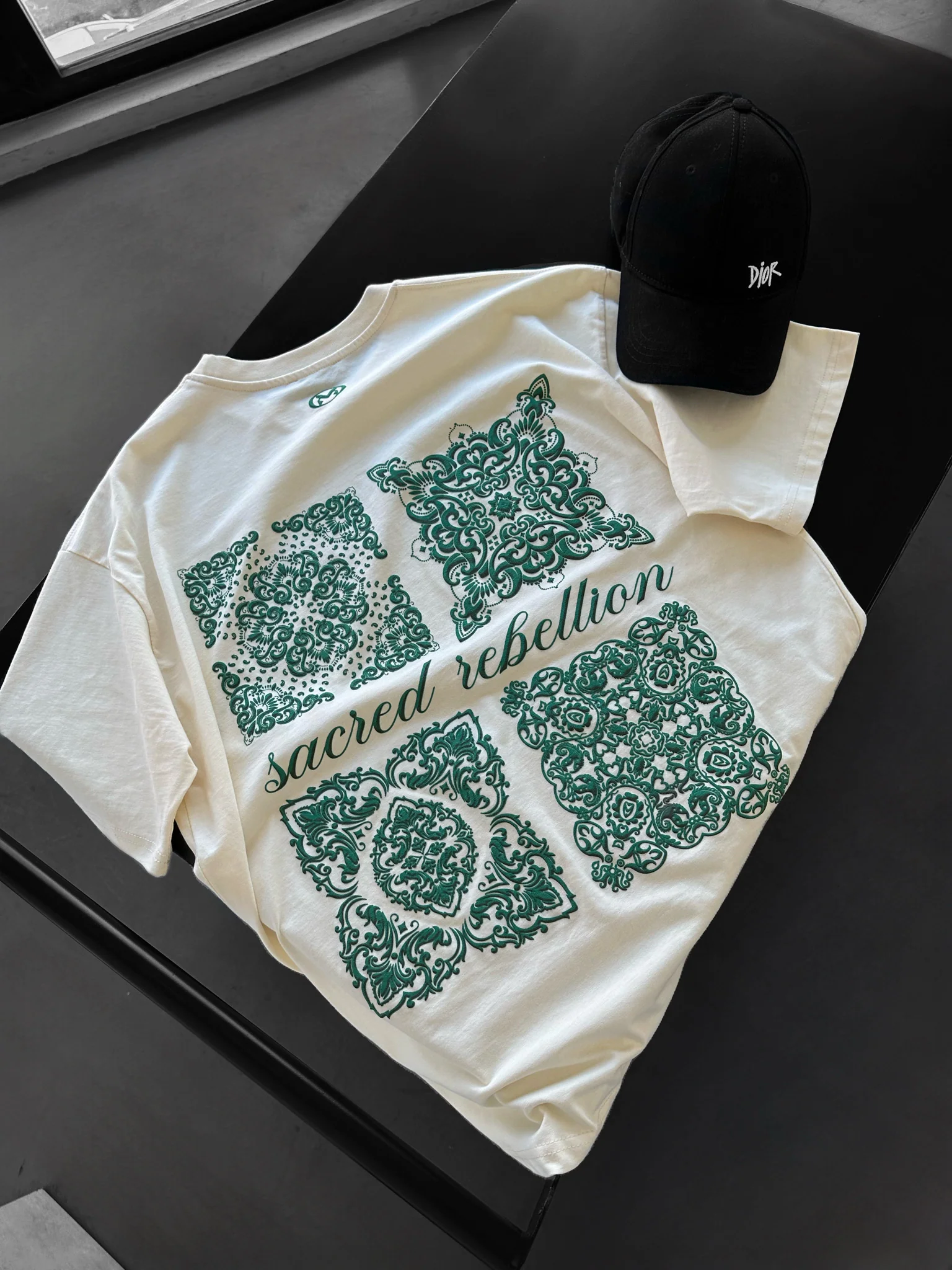 Oversize 'Sacred Rebellion' T-Shirt - Antique White