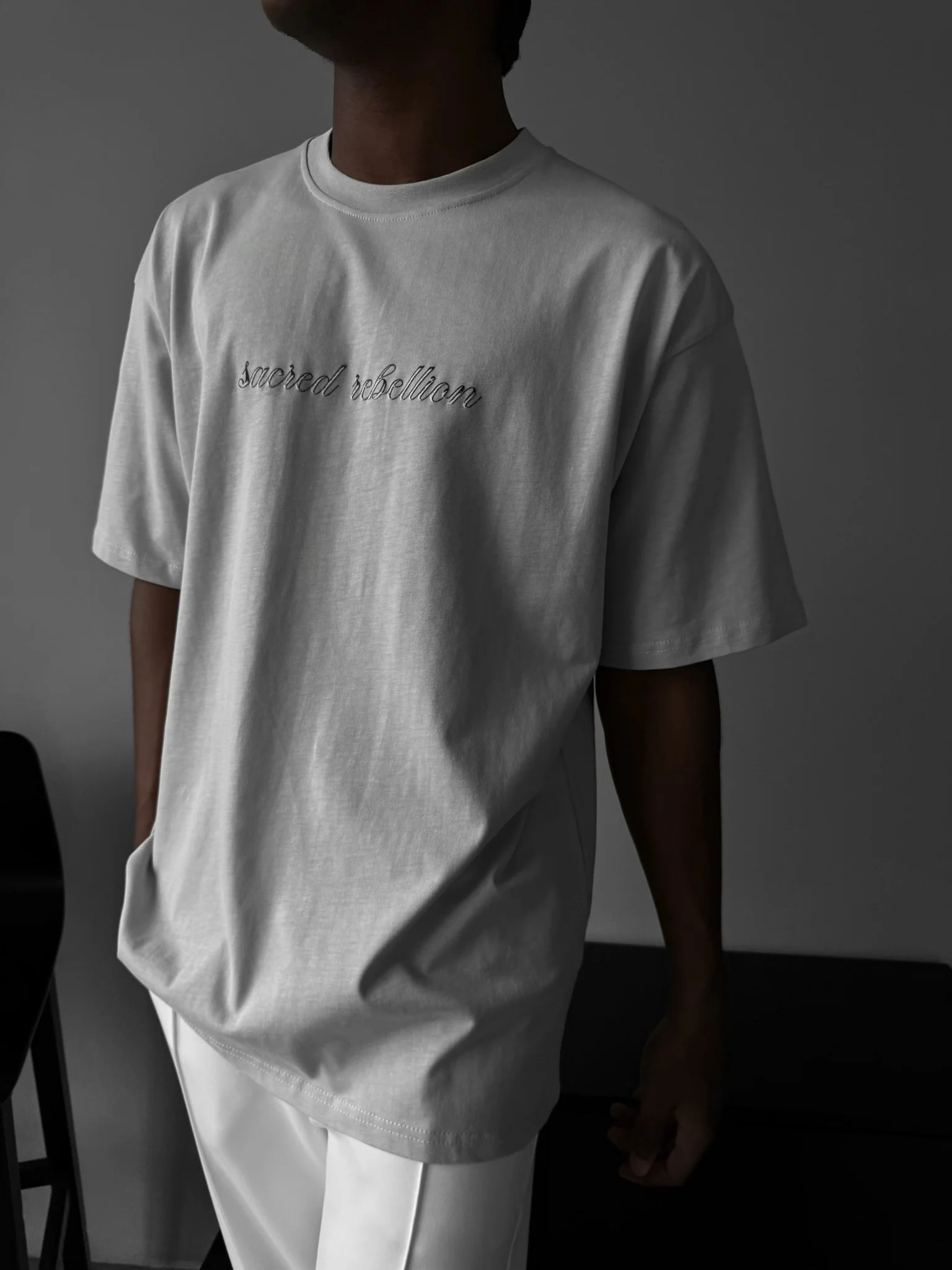 Oversize 'Sacred Rebellion' T-Shirt - Grey - Image 3