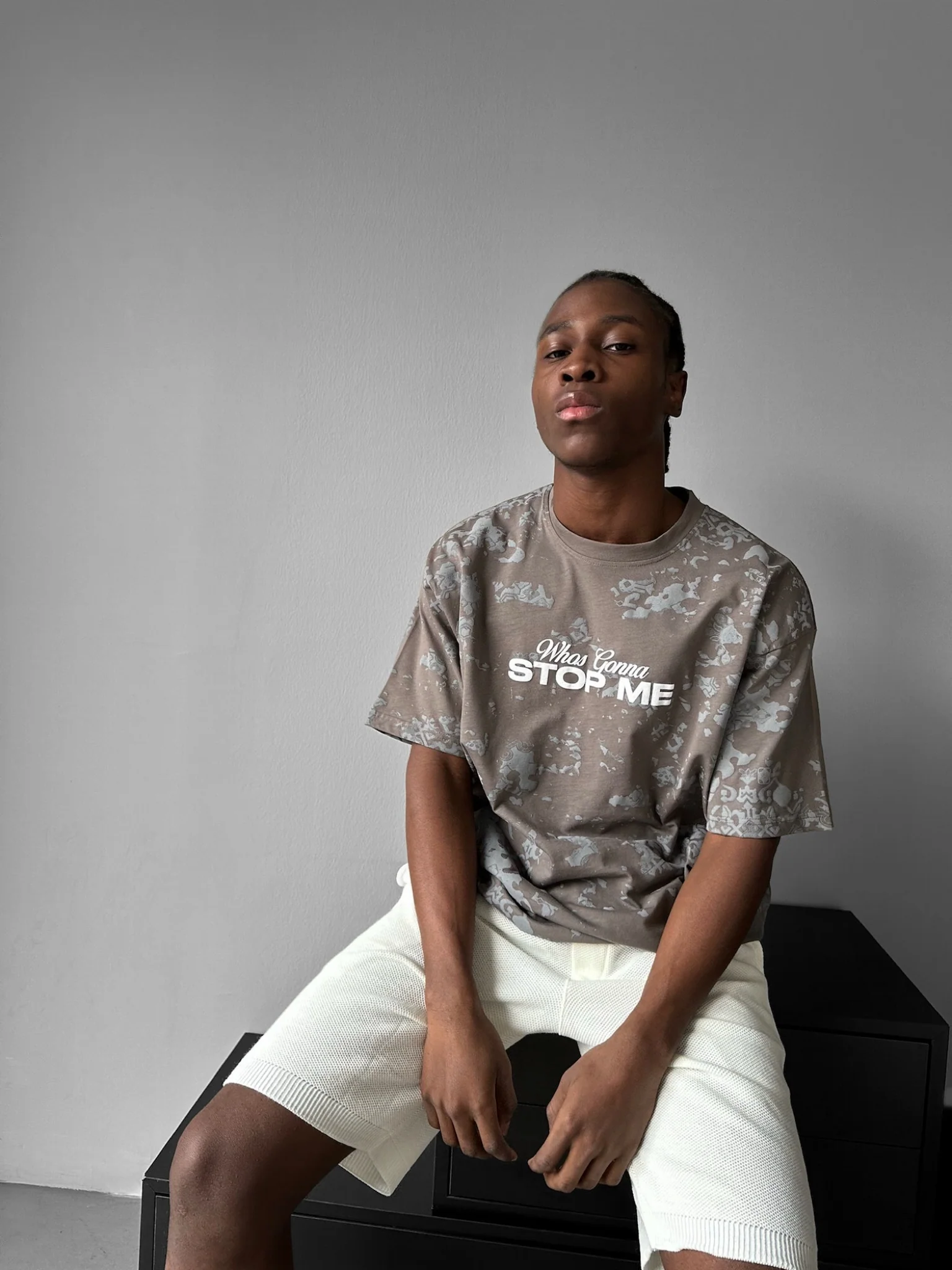 Oversize 'Stop Me' T-Shirt - Anthracite