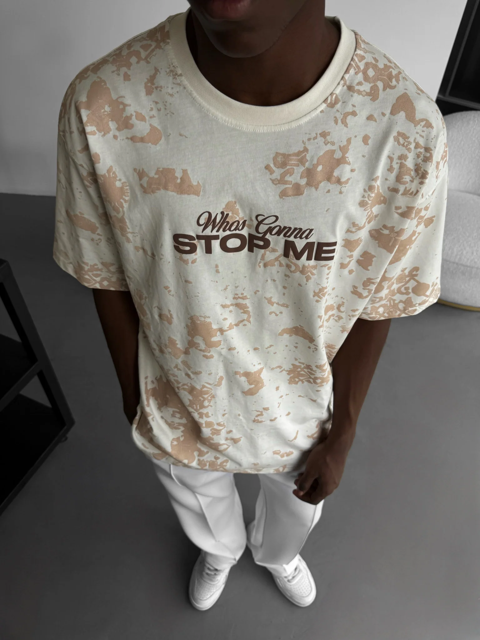 Oversize 'Stop Me' T-Shirt - Antique White - Image 2