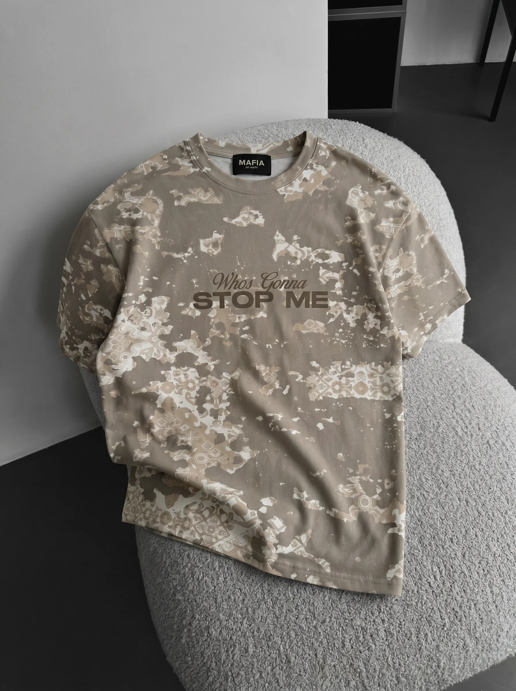 Oversize 'Stop Me' T-Shirt - Beige