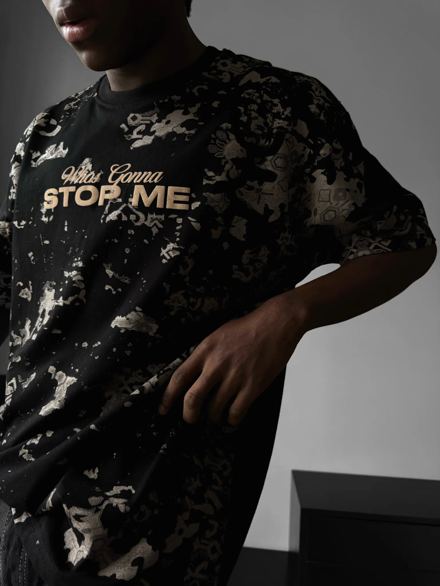 Oversize 'Stop Me' T-Shirt - Black