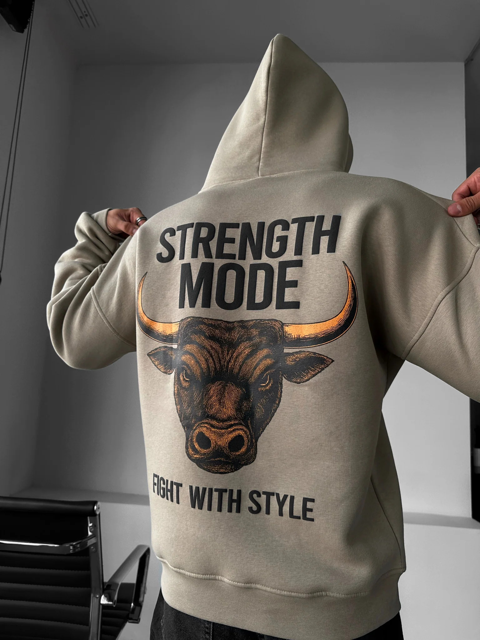 Oversize Strength Mode Hoodie - Stone - Image 2